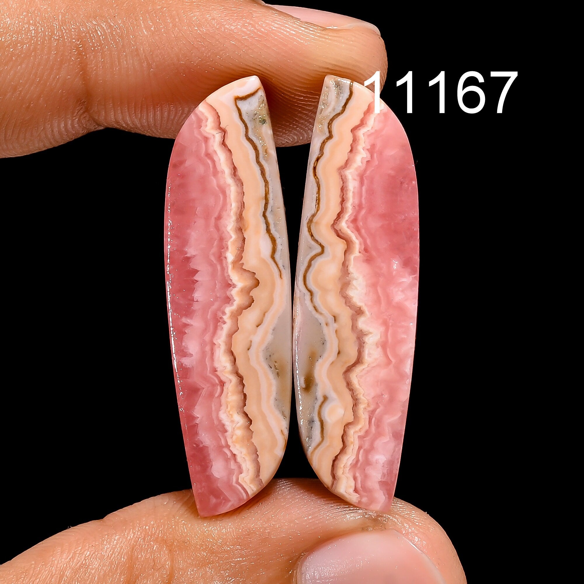 Natural Rhodochrosite Cabochon Gemstone Pair, Loose Designer Stone - image 4