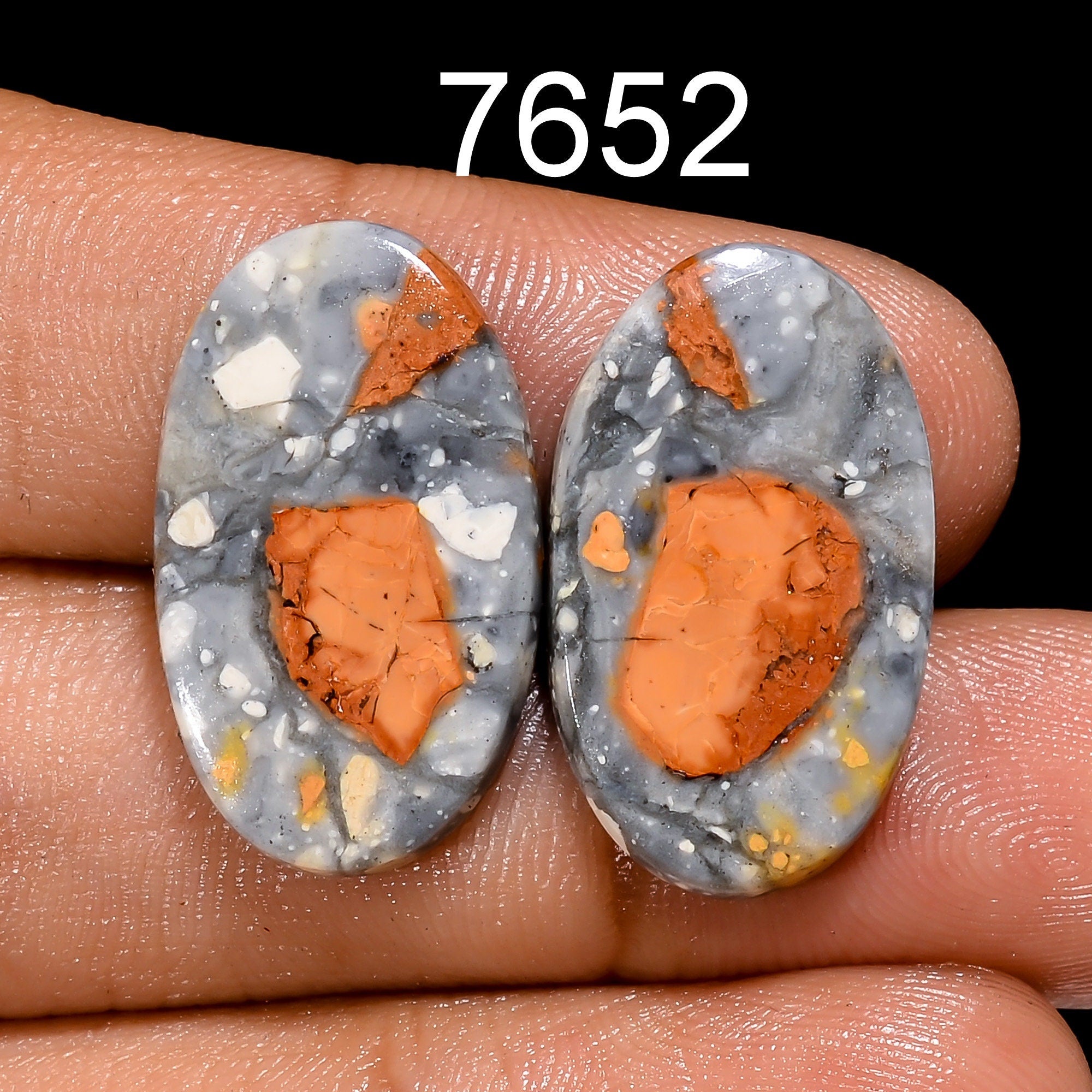 Natural Maligano Jasper Cabochon Pair, AAA Quality, Jewelry Making (22X13X3 mm)
