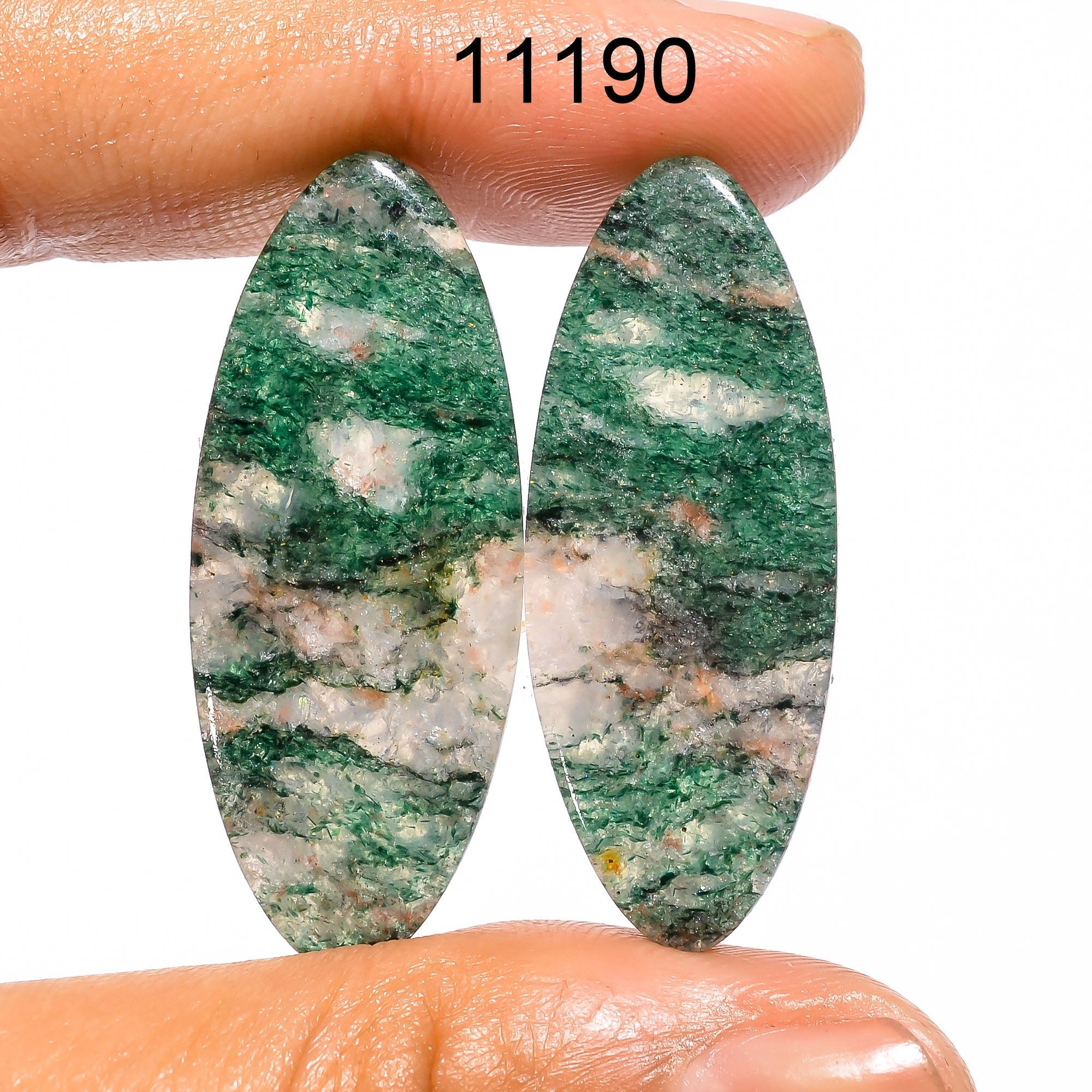 AAA Green Jade Gemstone Cabochon Pair, Mix Shape Loose Stones - image 2