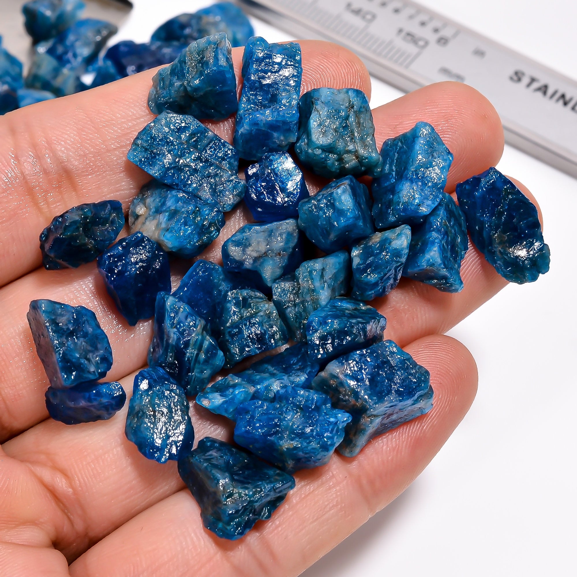 Raw Blue Apatite Crystals: Natural Gemstone Chips, Jewelry Making (10-20mm, AAA Quality