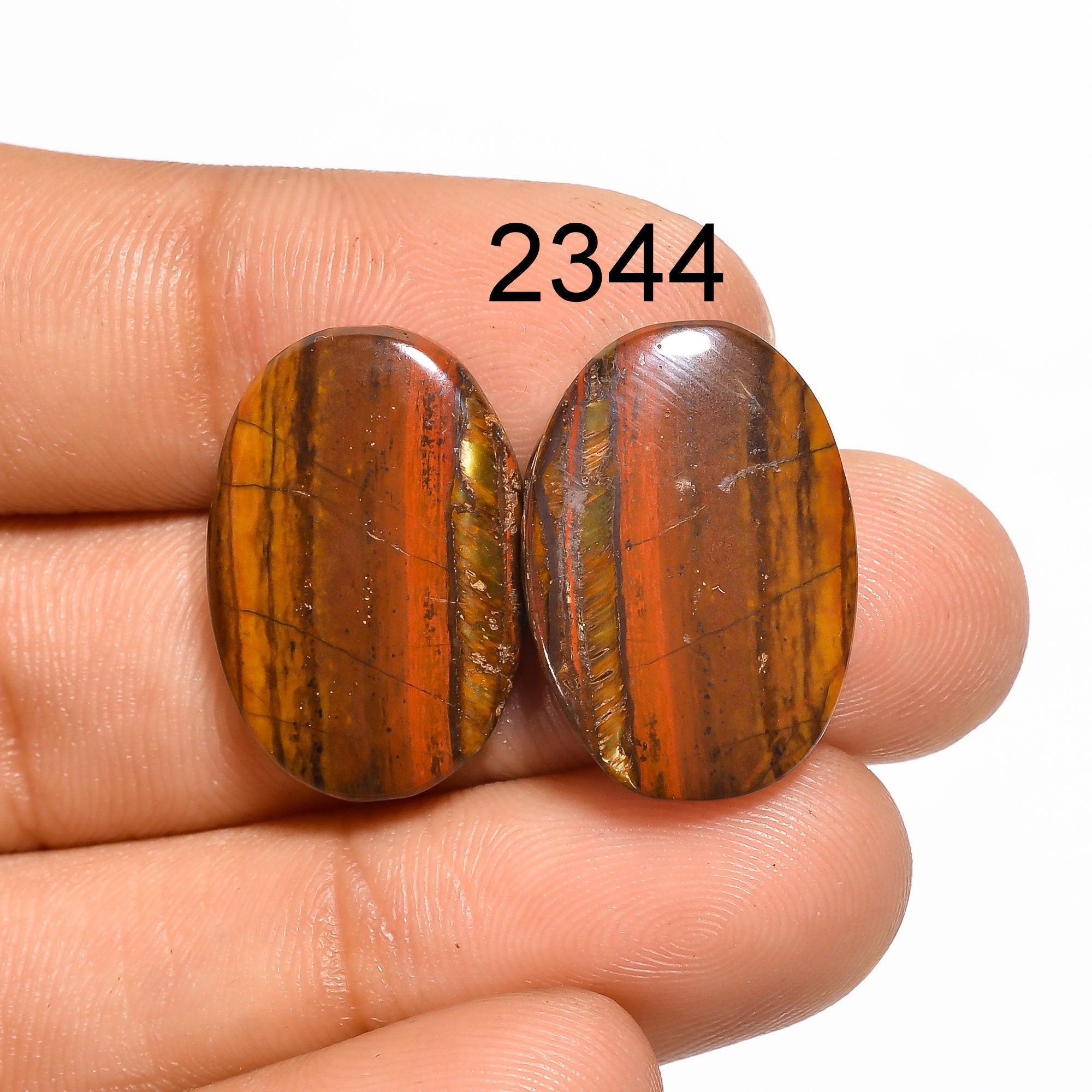 Oval Iron Tiger Eye Gemstone Pair, AAA Quality Cabochons