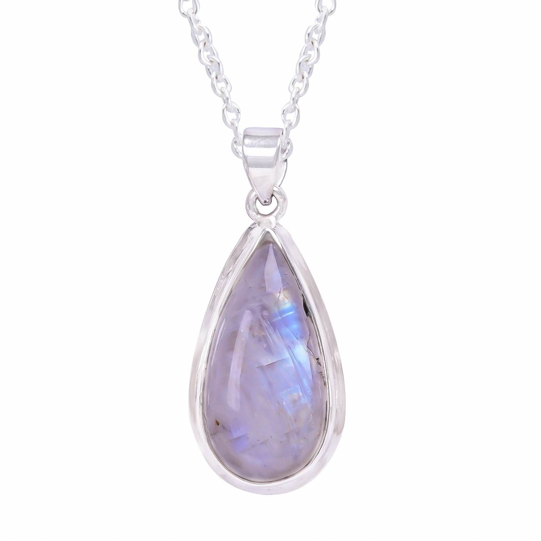 Natural Rainbow Moonstone 925 Sterling Silver Pendant 