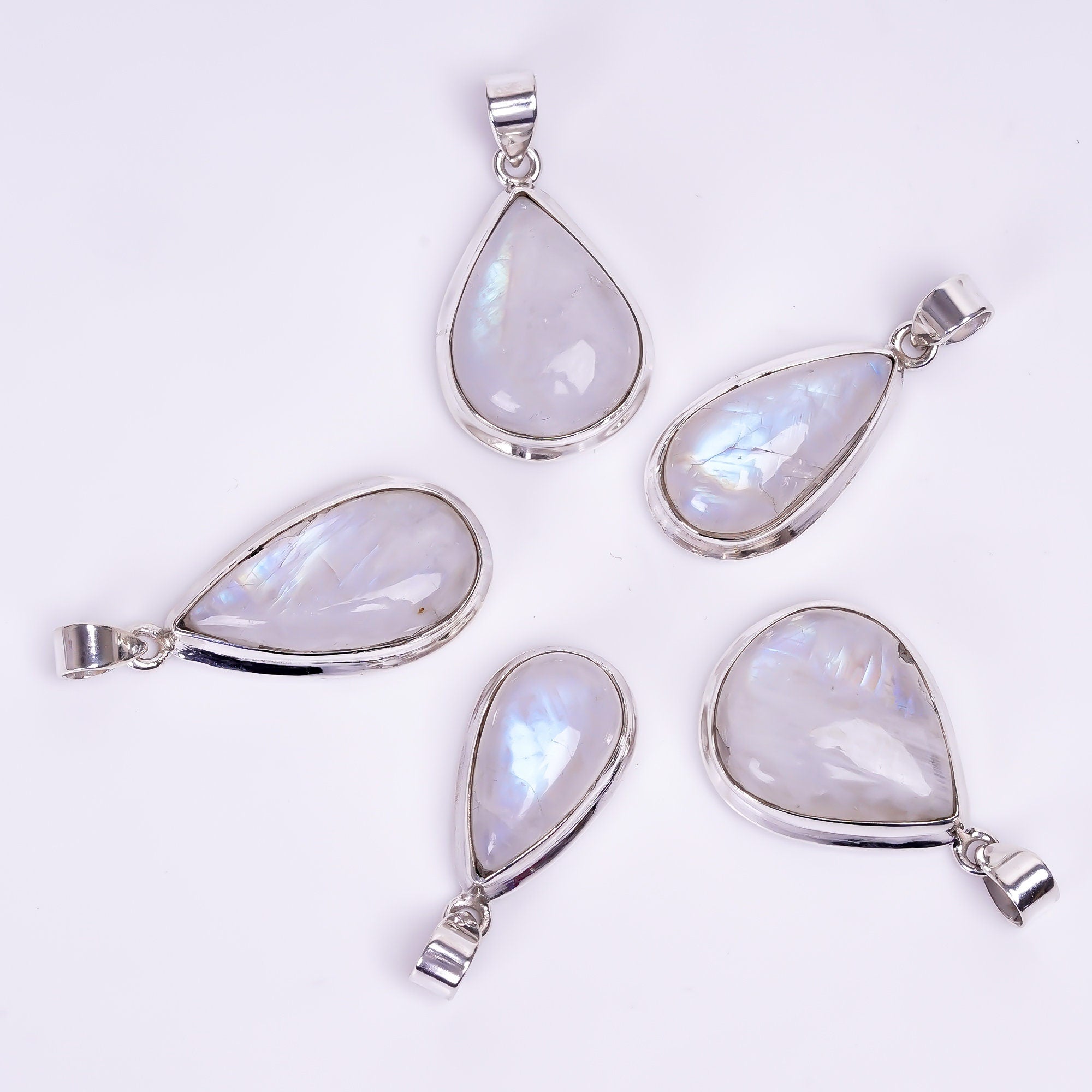 Sterling Silver Rainbow Moonstone Pendant Necklace, June Birthstone 