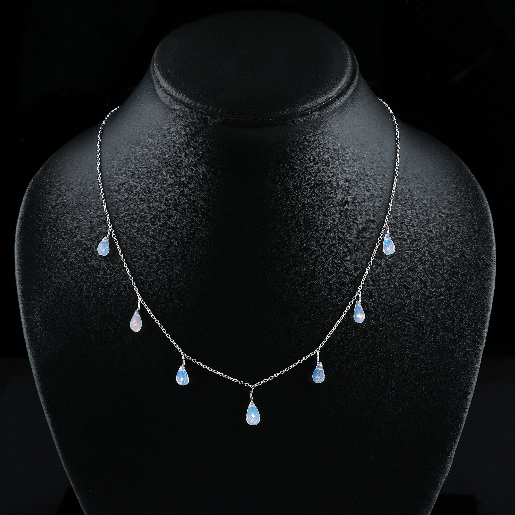 Ethiopian Opal Drop Pendant Necklace, Raw Crystal, Silver Plated Chain - image 3