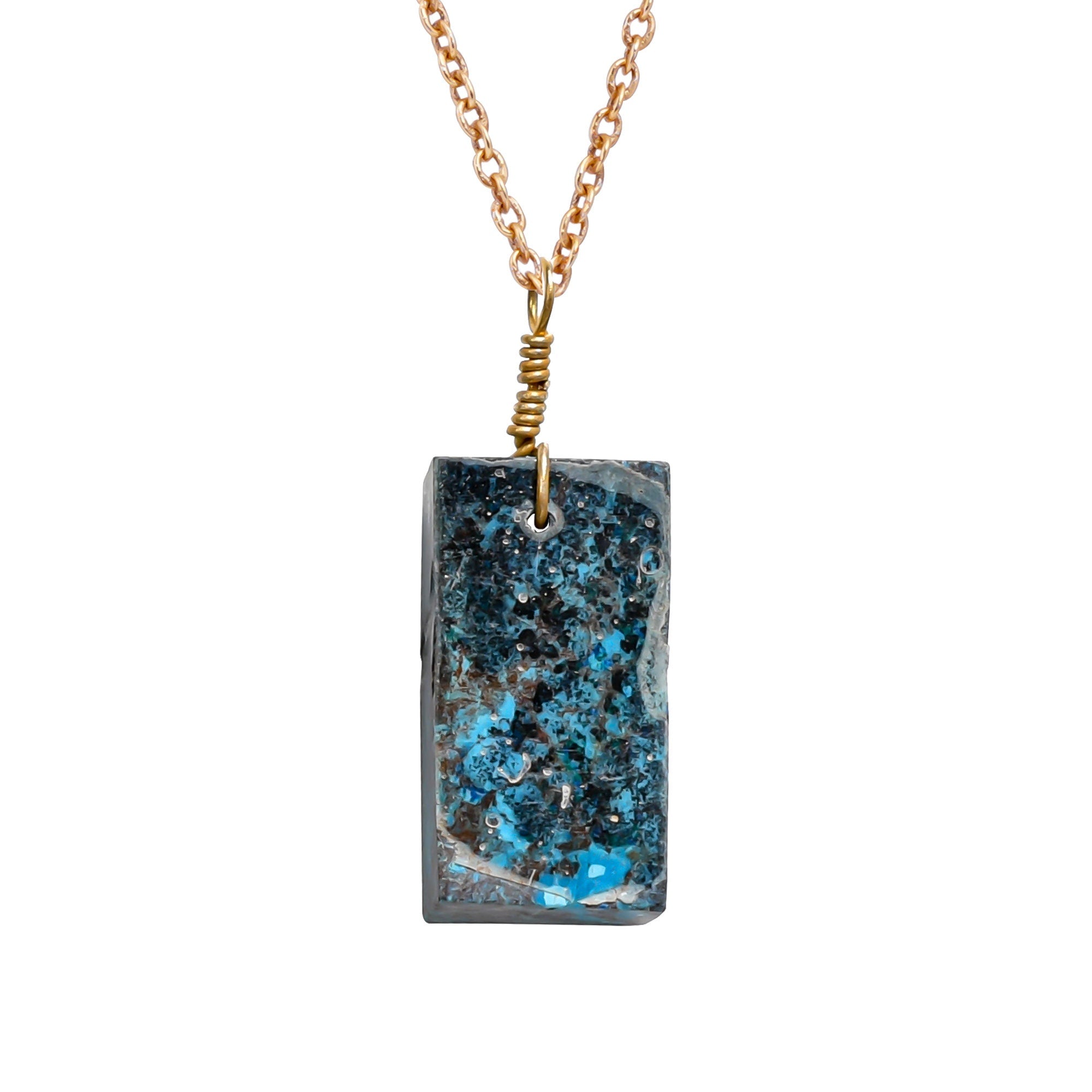Shattuckite Gemstone Pendant Necklace, Raw Crystal, Gold Plated Jewelry