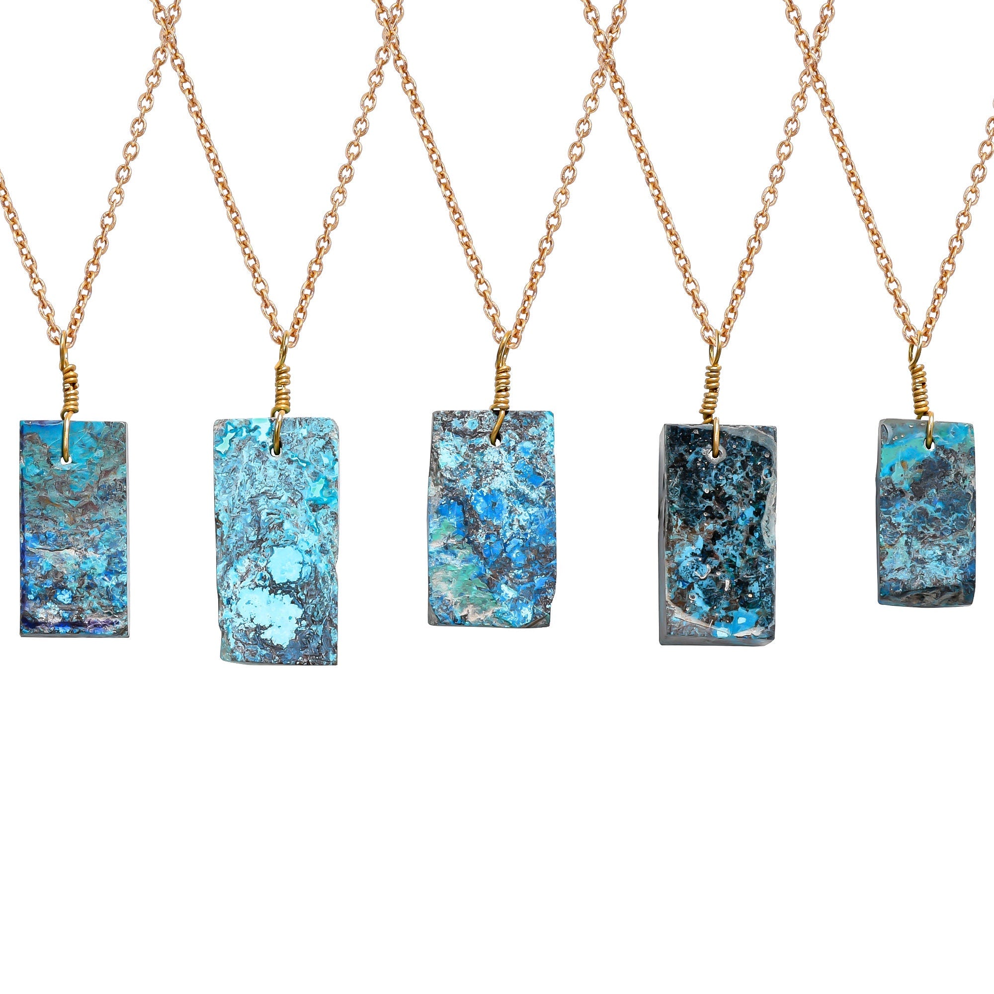 Shattuckite Gemstone Pendant Necklace, Raw Crystal, Gold Plated Jewelry - image 3