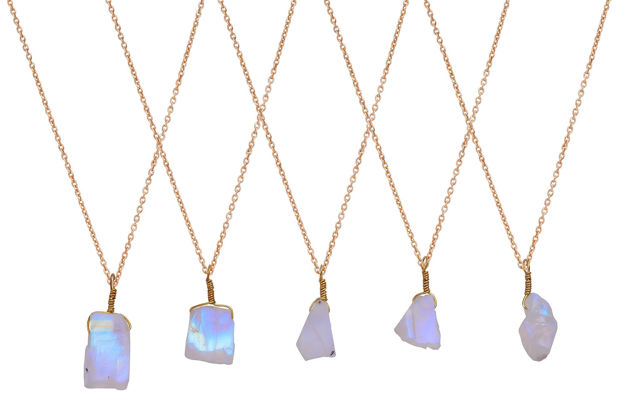 AAA Raw Rainbow Moonstone Pendant with blue fire flashes