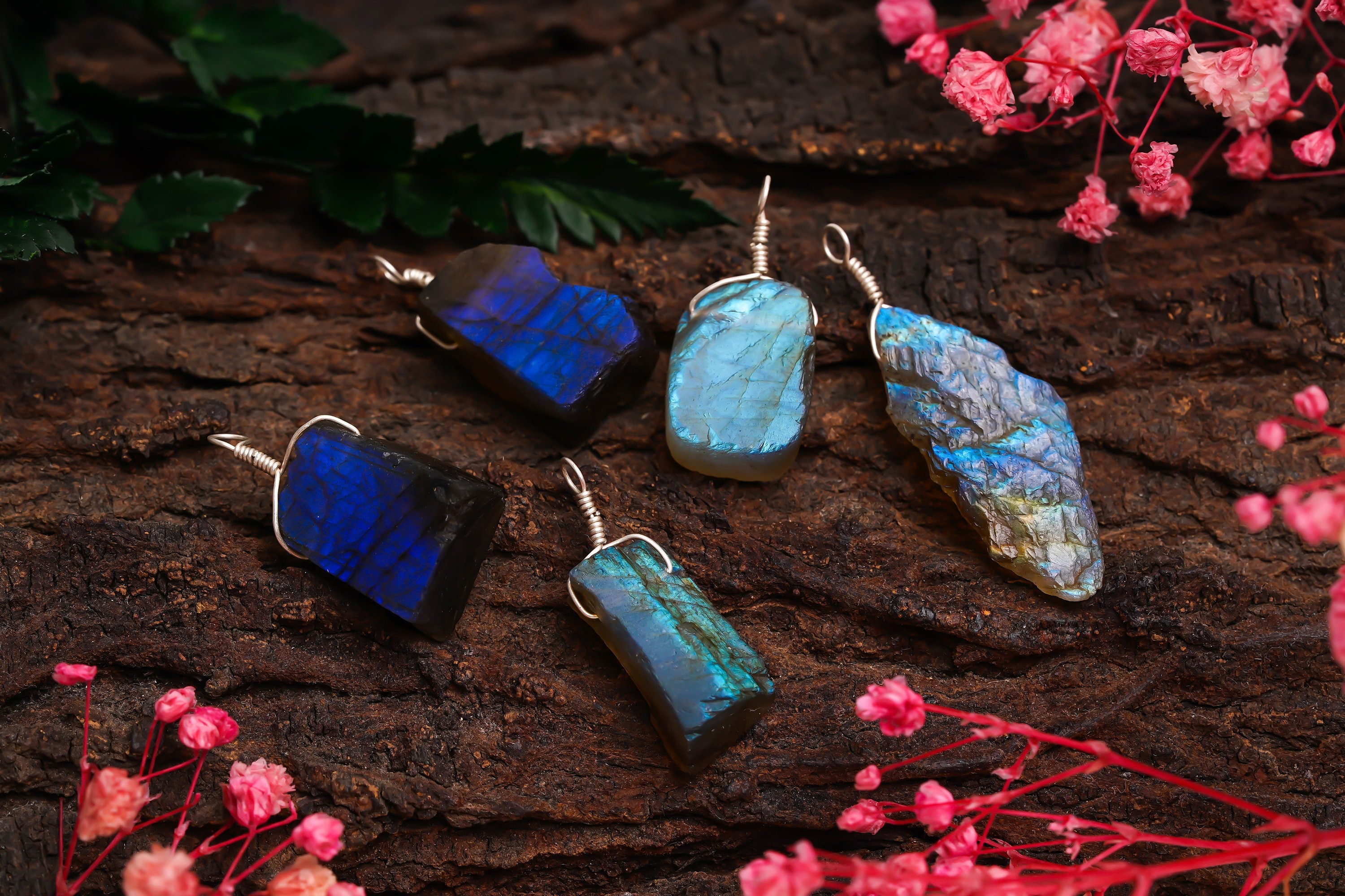 Raw Labradorite Pendant and Natural Blue Flash Gemstone Jewelry