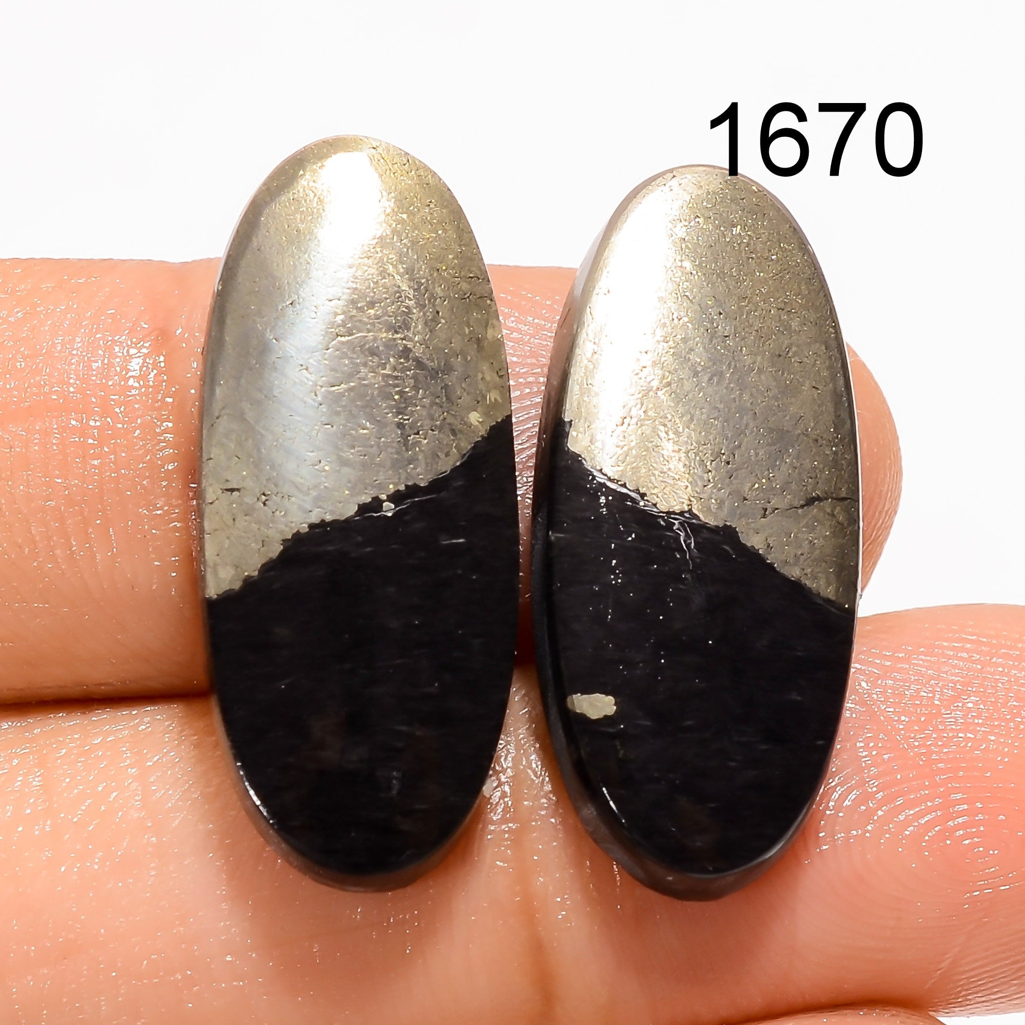 Natural Pyrite Gemstone Cabochon Pair, Earring Jewelry Making Stone