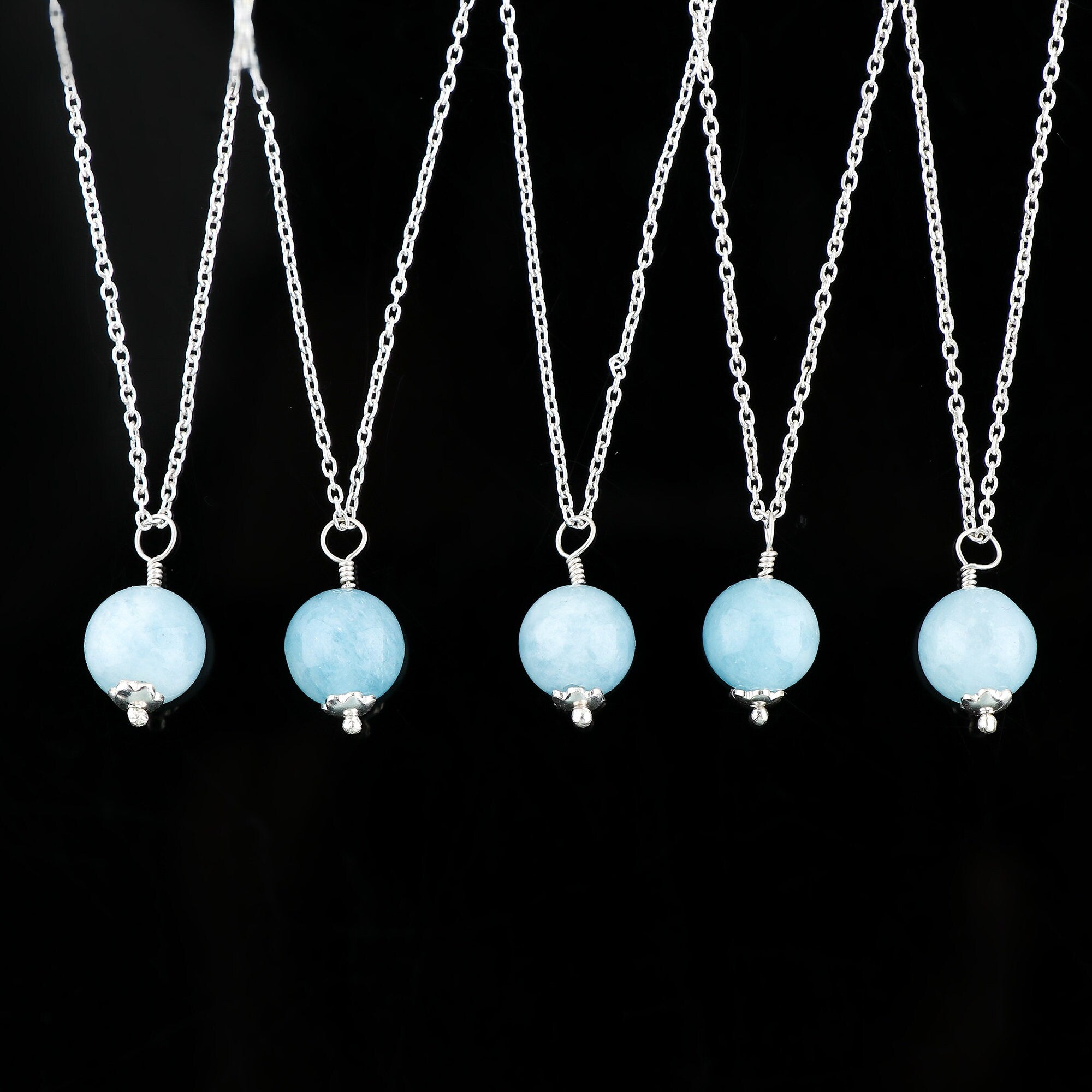 AA+ Blue Aquamarine Crystal Pendant in Silver Plated