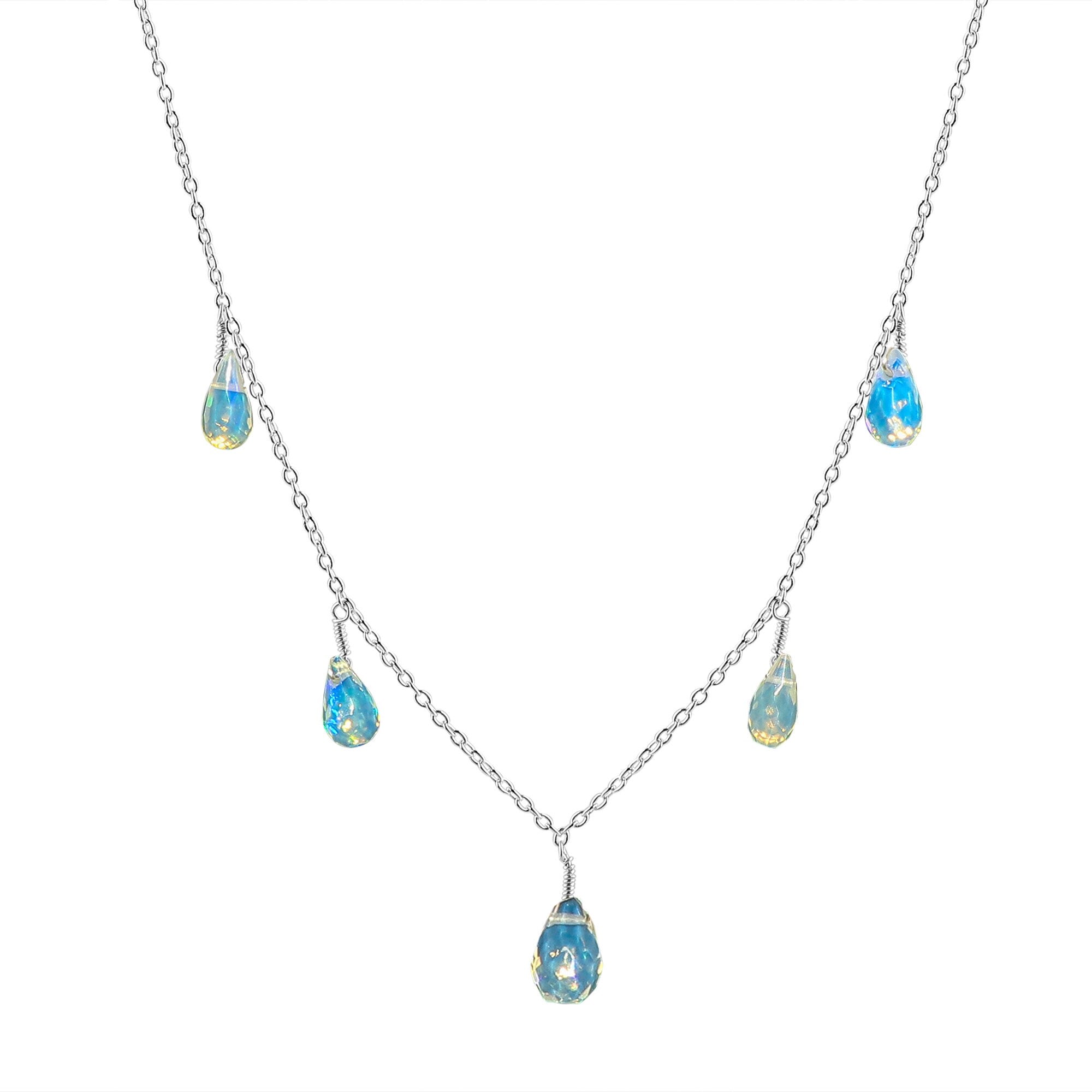 Ethiopian Opal Drop Pendant Necklace: Silver Plated Raw Crystal - image 2