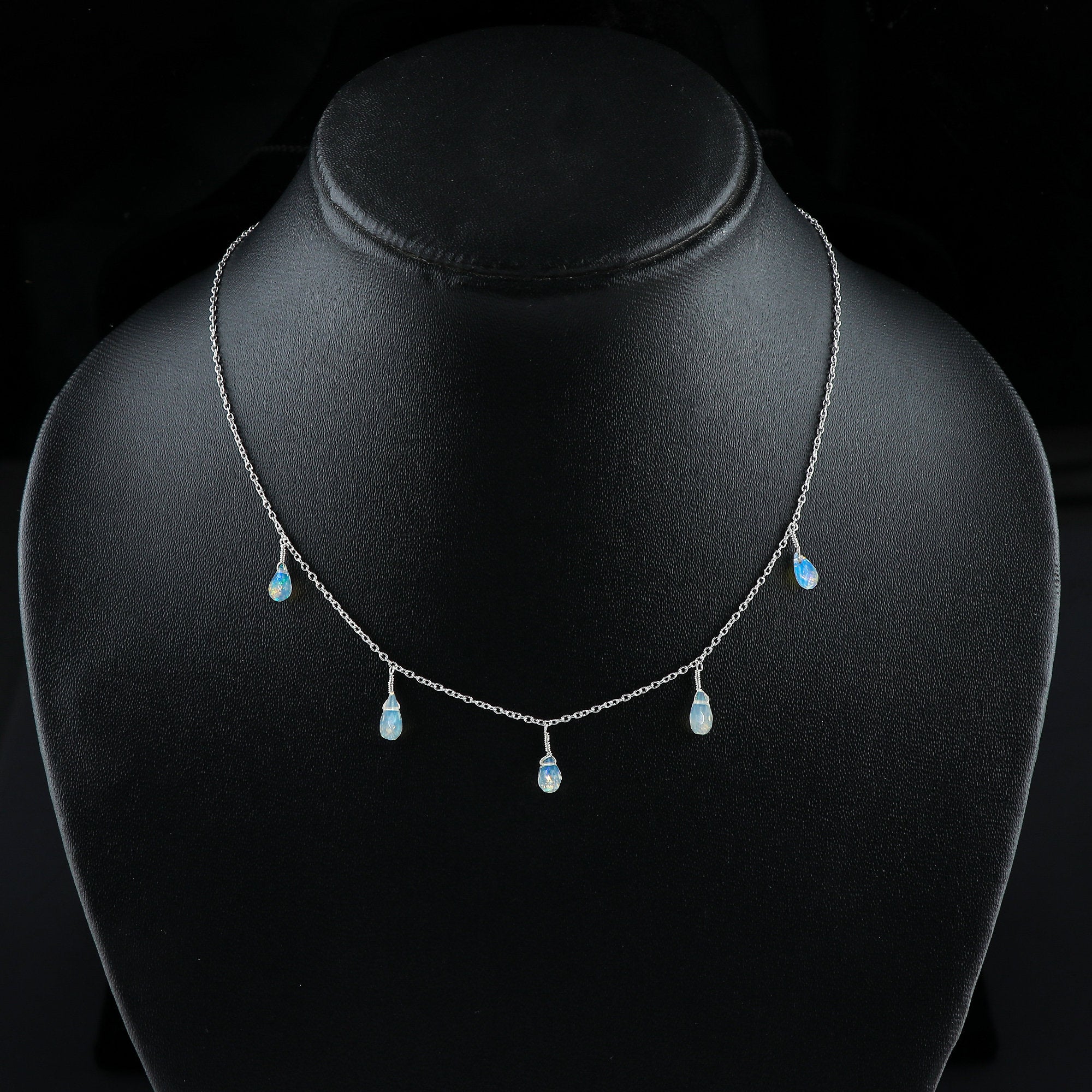 Ethiopian Opal Drop Pendant Necklace: Silver Plated Raw Crystal - image 5