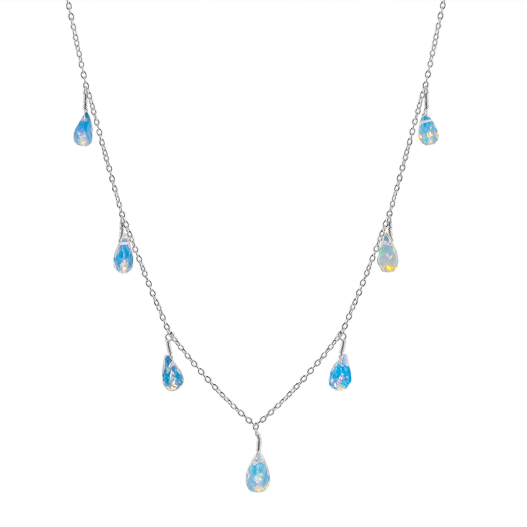 Ethiopian Opal Drop Pendant Necklace, Raw Crystal, Silver Plated Chain - image 2