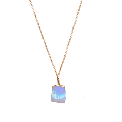 Raw Rainbow Moonstone Pendant with Natural Blue Fire in Gold Plated Jewelry (Approx. 10 mm to 12 mm size)