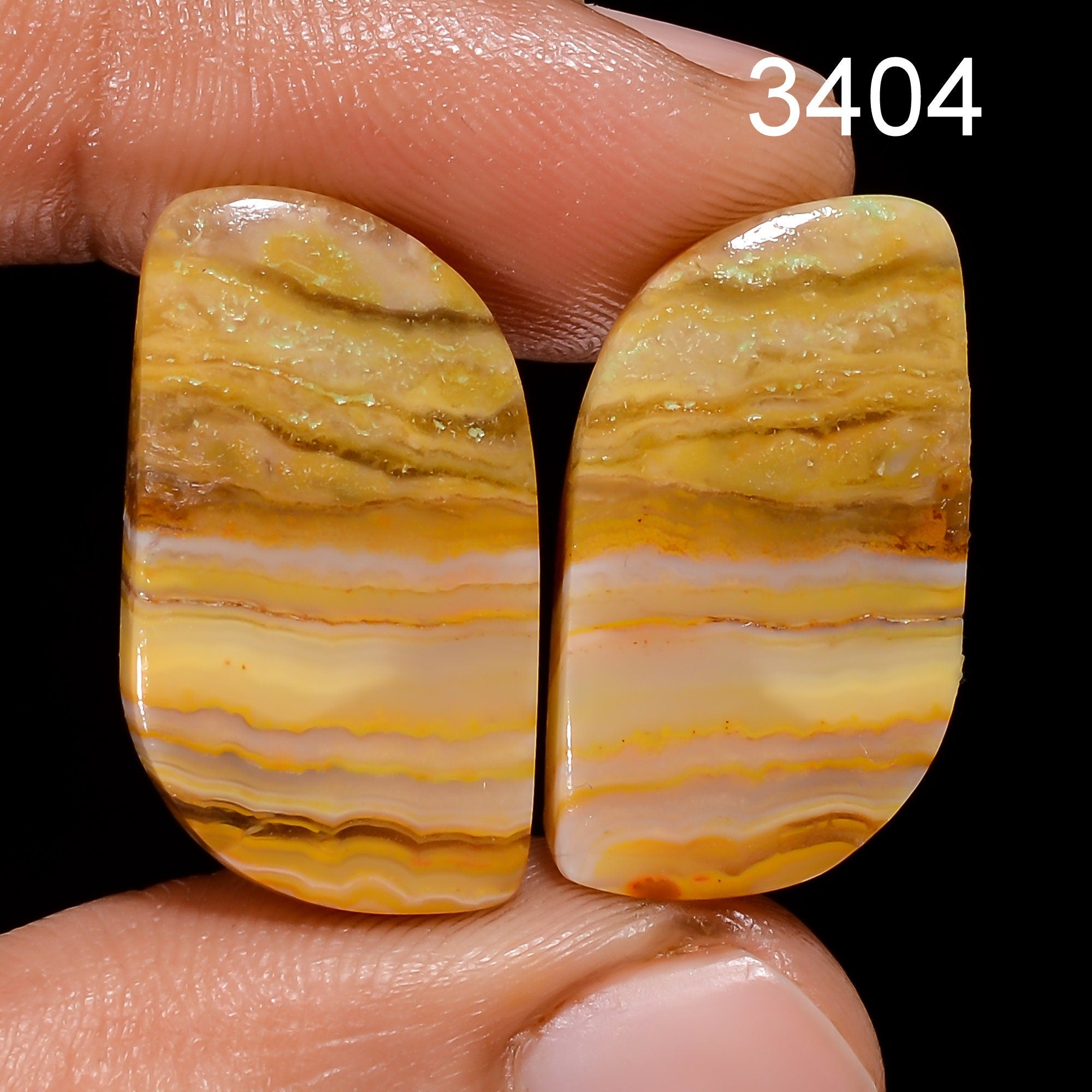 Yellow Lace Agate Cabochon Pair, AAA Gemstone, Earring Jewelry Making - image 2