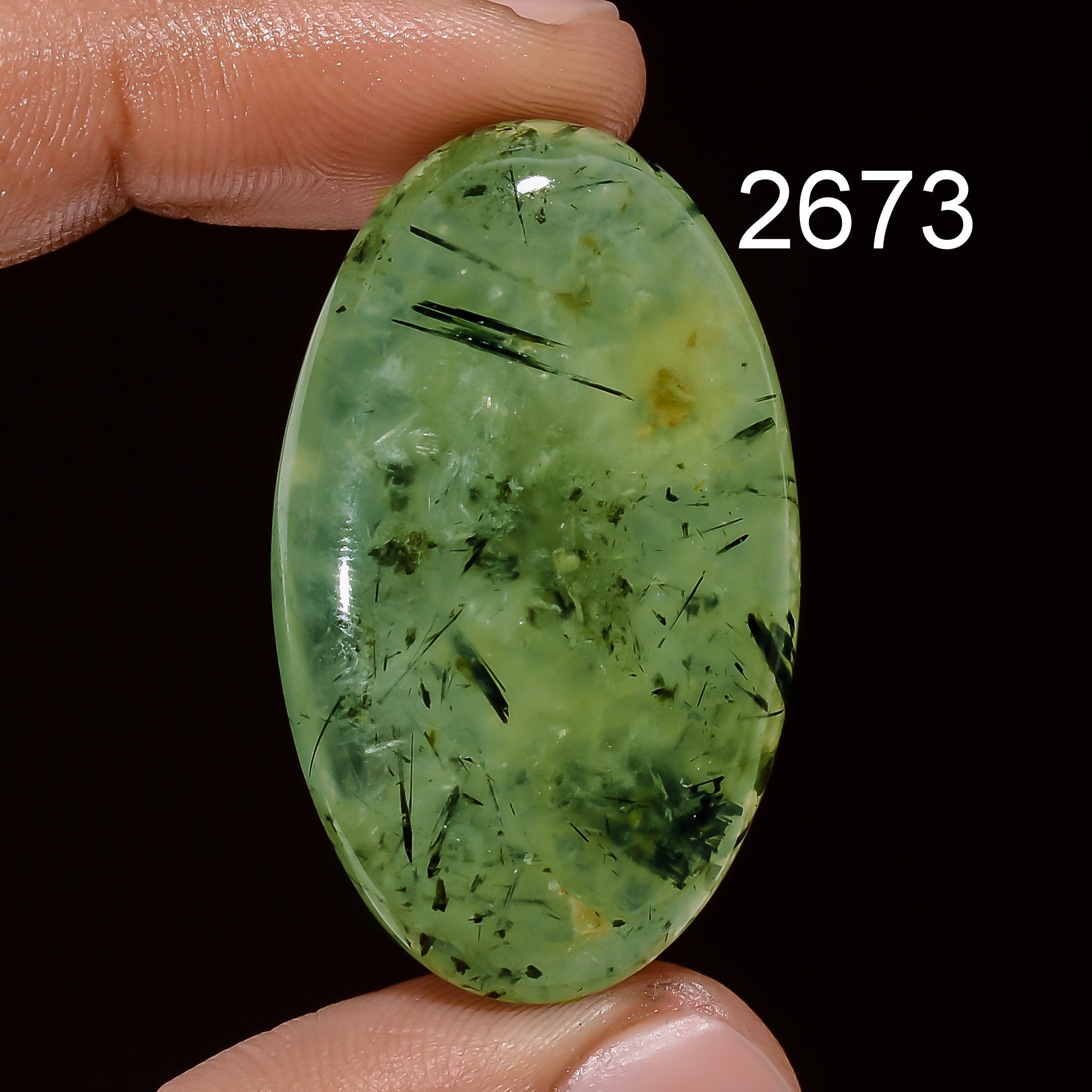 AAA Green Prehnite Cabochon: 66 Ct. Oval Gemstone for Jewelry Making