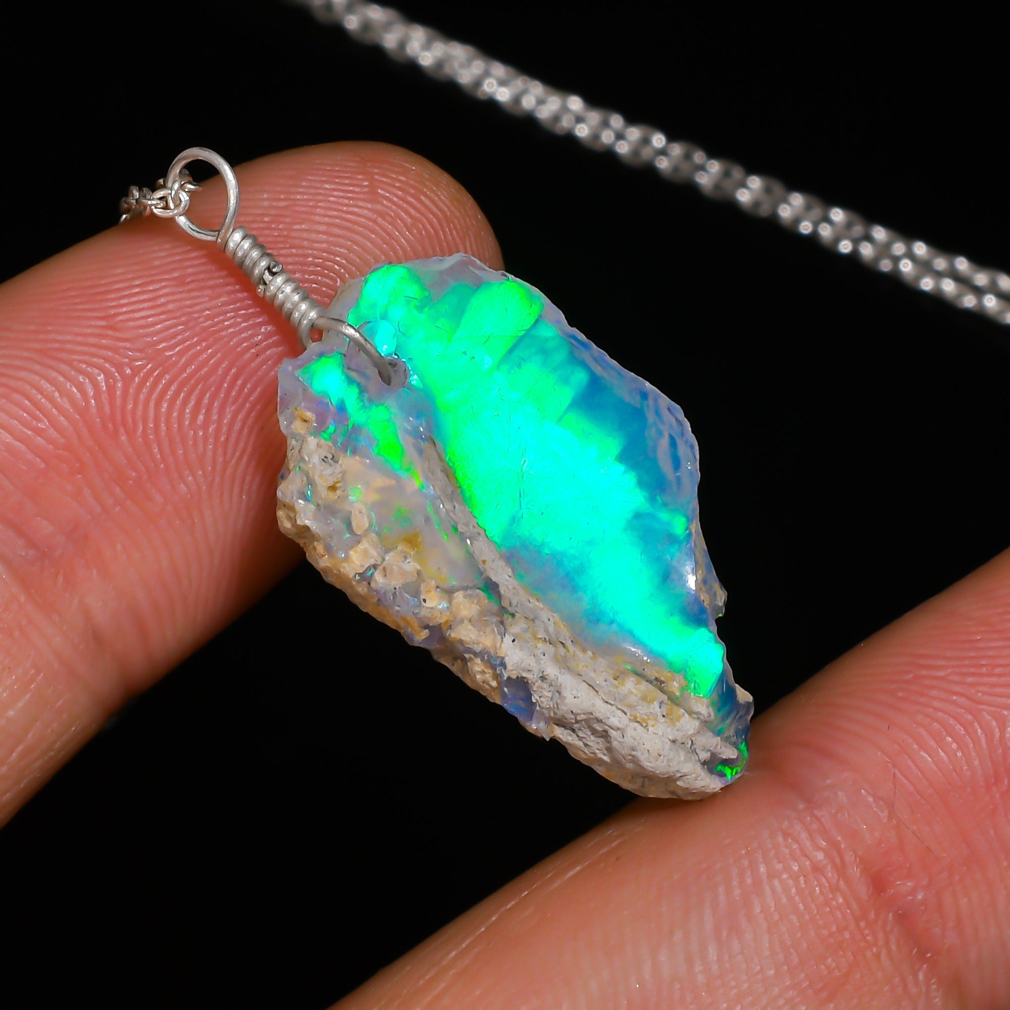 Raw Ethiopian Opal Pendant (16 Inch + 2 Inch)