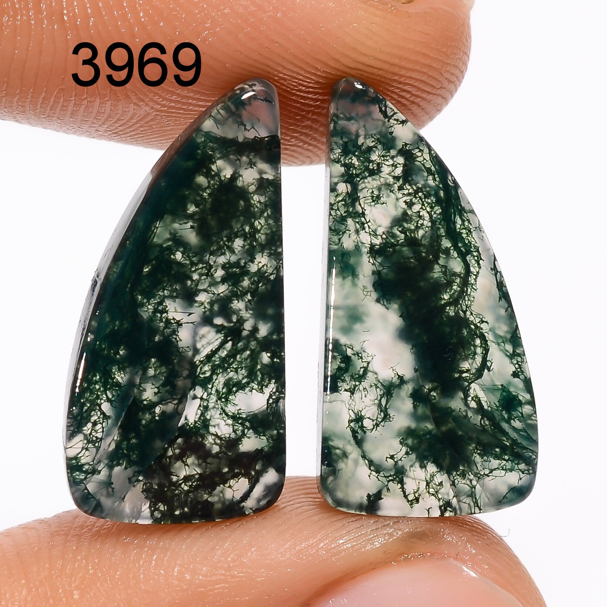 Natural Moss Agate Cabochon Pair, Designer Gemstone, DIY Jewelry - image 4