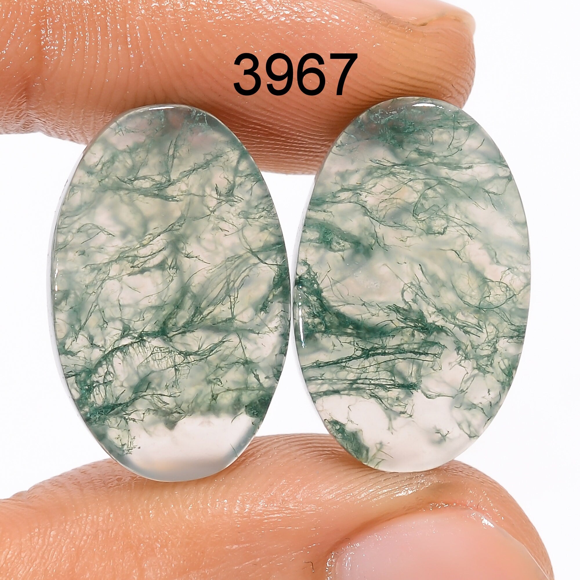 Natural Moss Agate Cabochon Pair, Designer Gemstone, DIY Jewelry