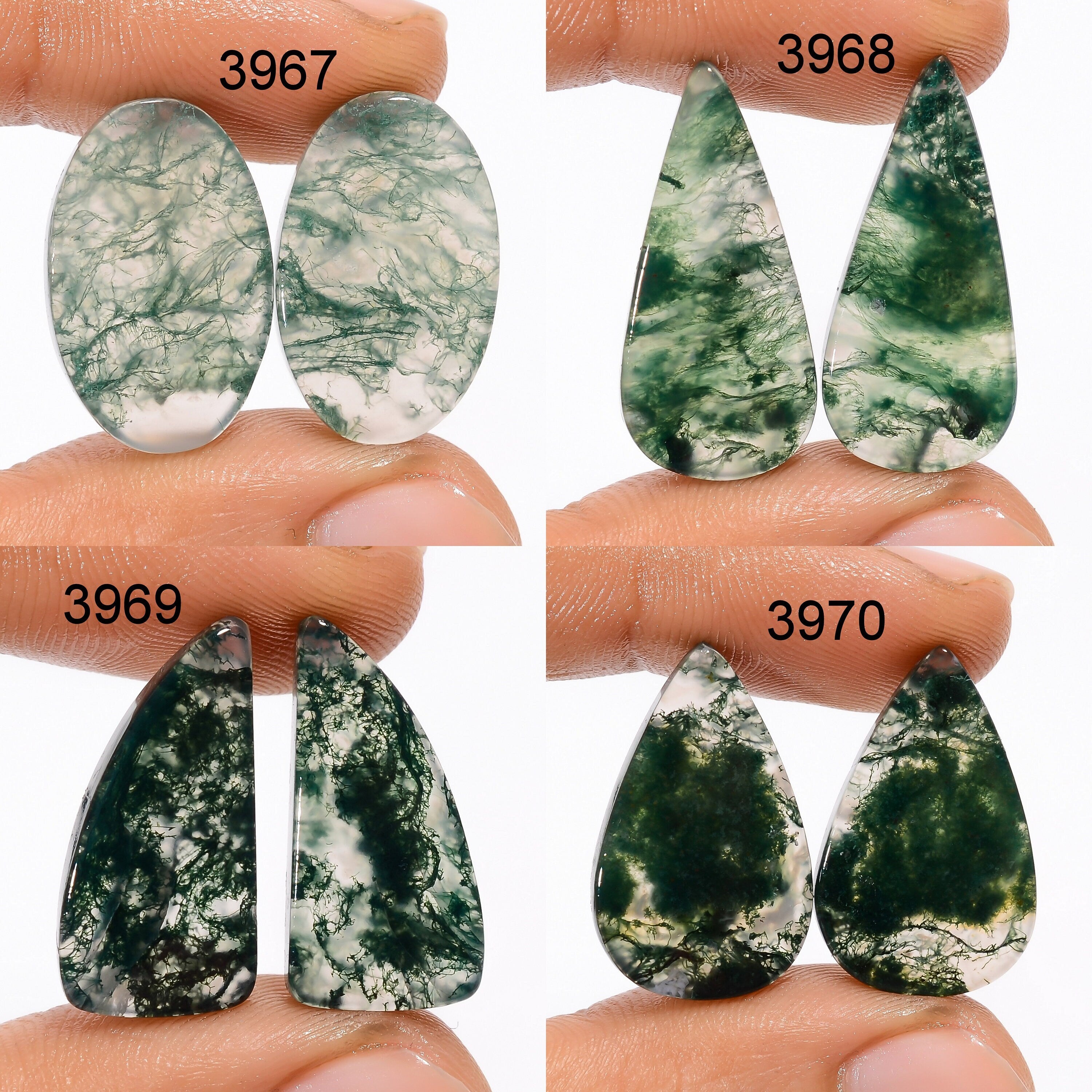 Natural Moss Agate Cabochon Pair, Designer Gemstone, DIY Jewelry - image 2