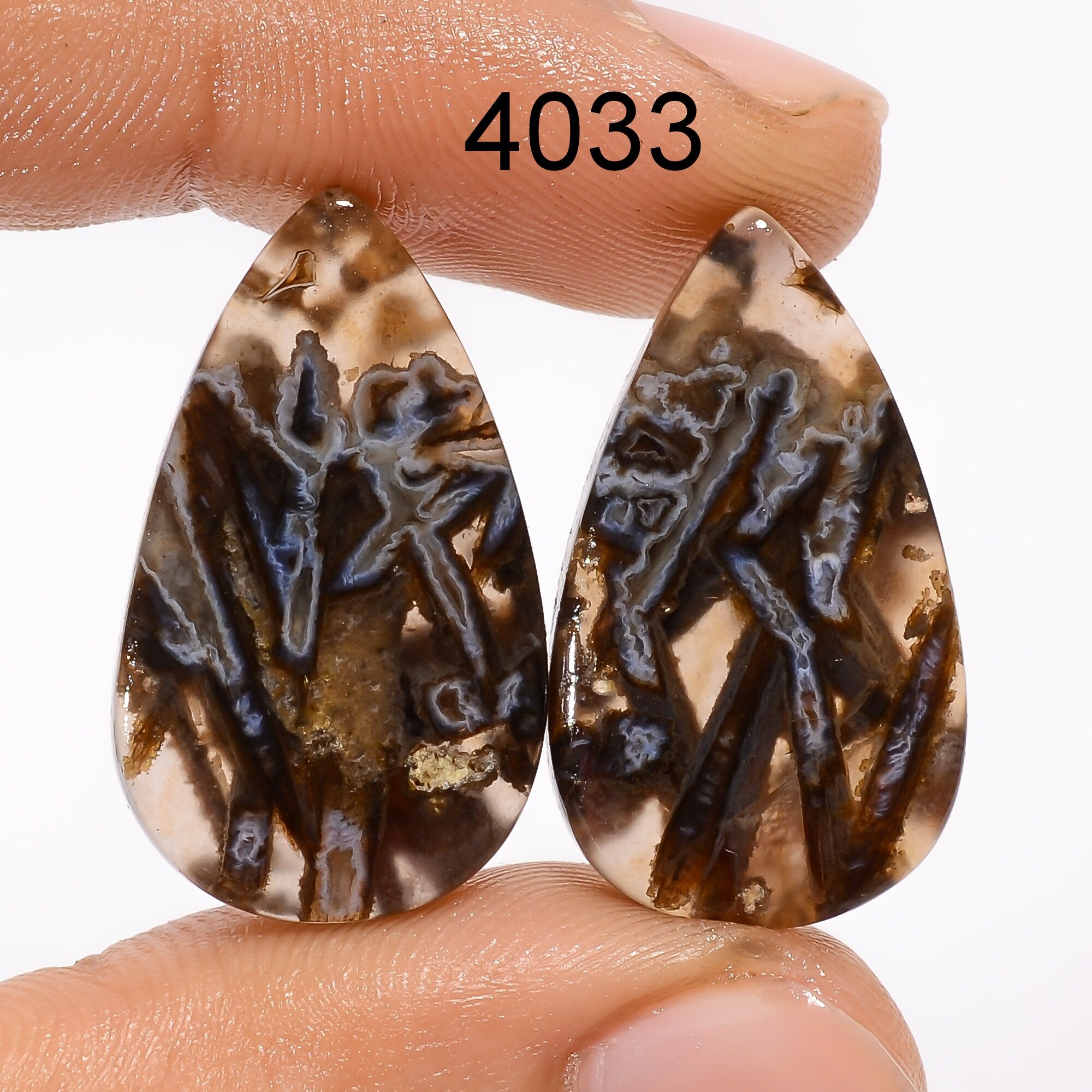 AAA Turkish Stick Agate Gemstone Pair, Mix Shape Cabochons - image 3