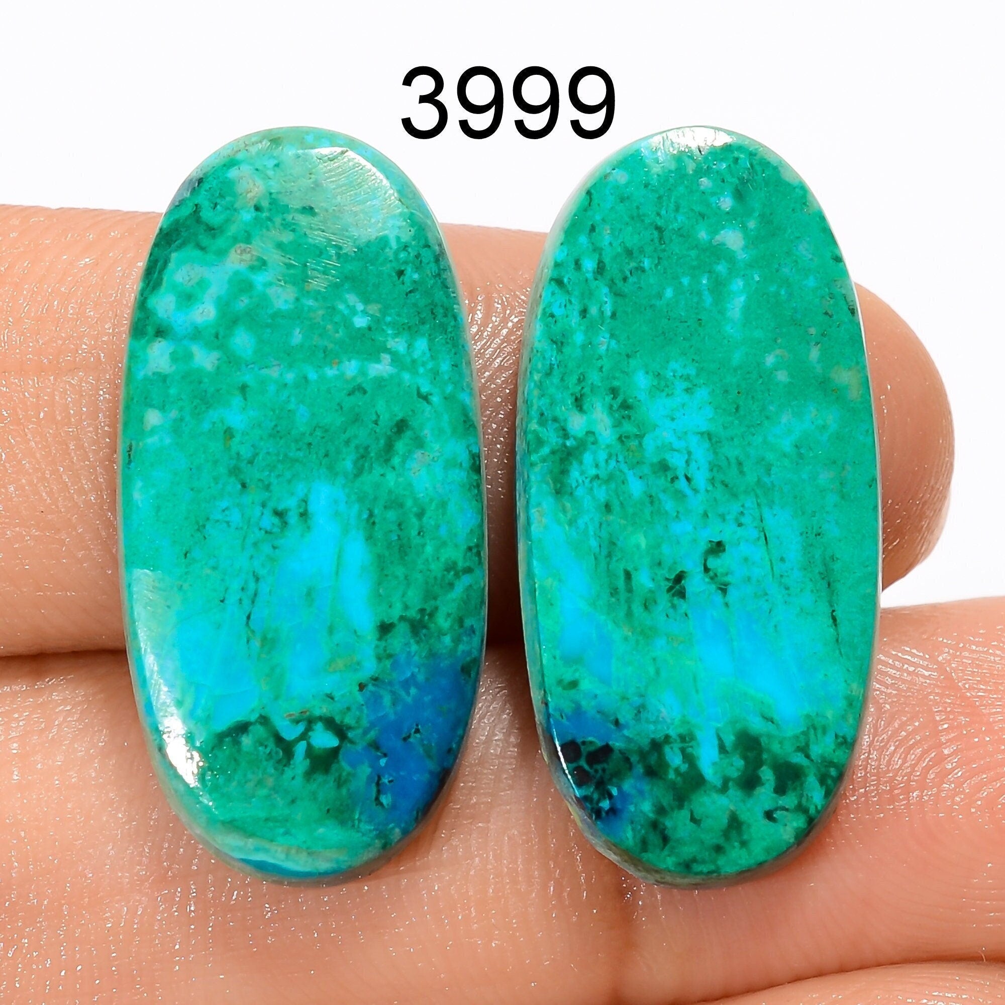 Natural Chrysocolla Cabochon Pair, Green Gemstone, Jewelry Making
