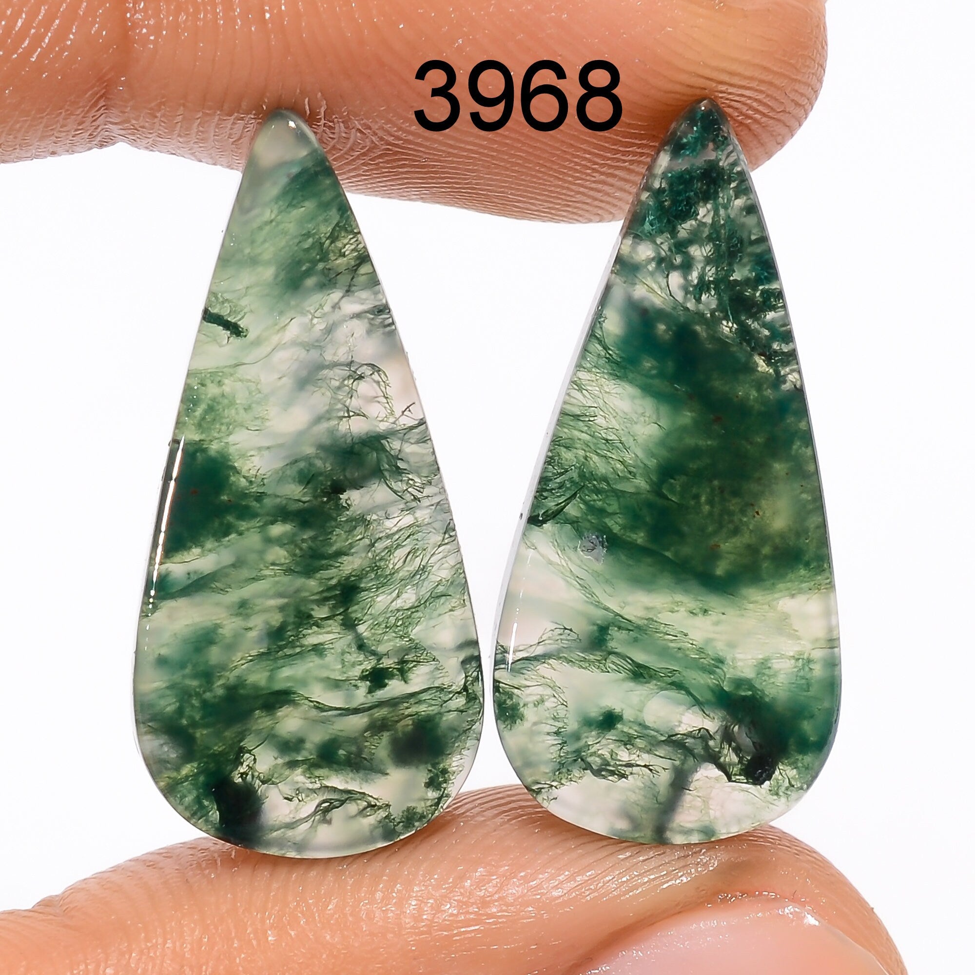 Natural Moss Agate Cabochon Pair, Designer Gemstone, DIY Jewelry - image 3