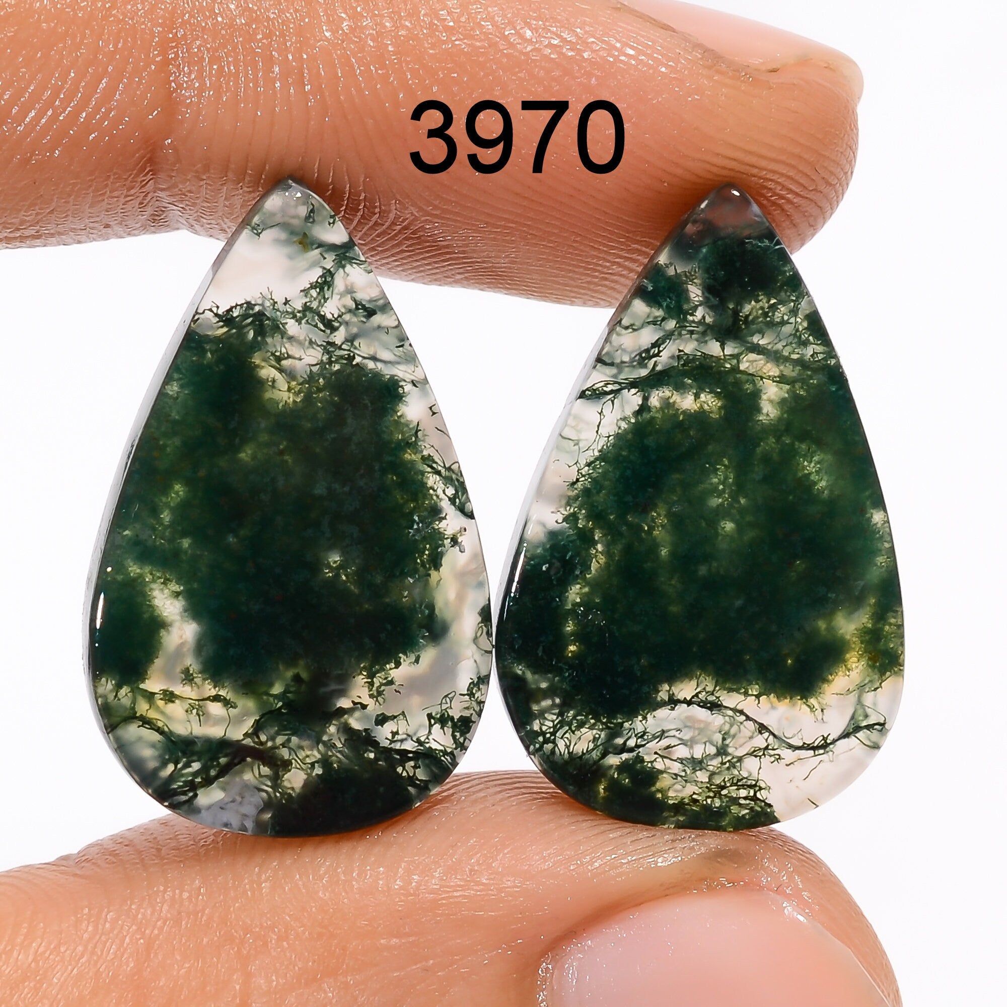 Natural Moss Agate Cabochon Pair, Designer Gemstone, DIY Jewelry - image 5