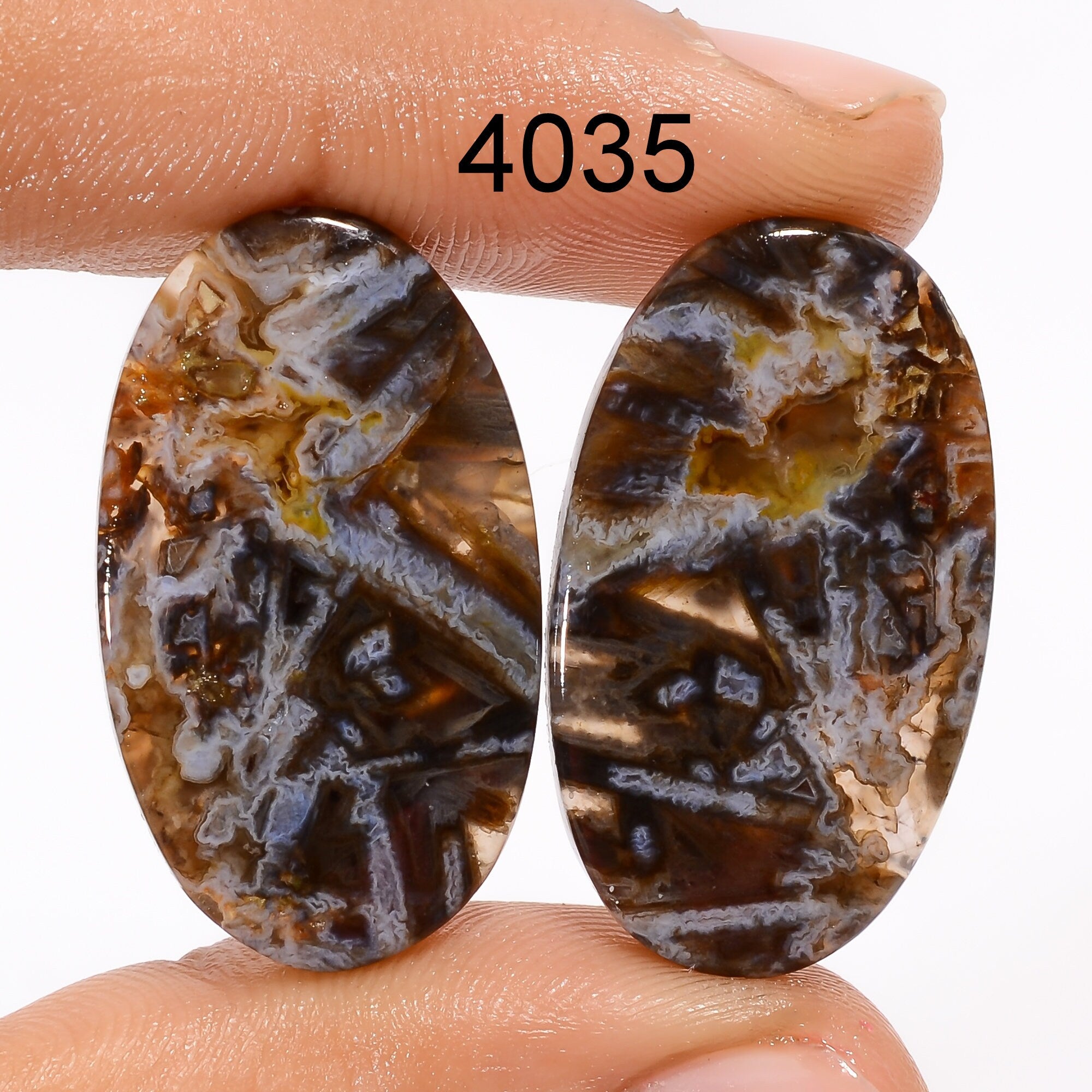AAA Turkish Stick Agate Gemstone Pair, Mix Shape Cabochons - image 5