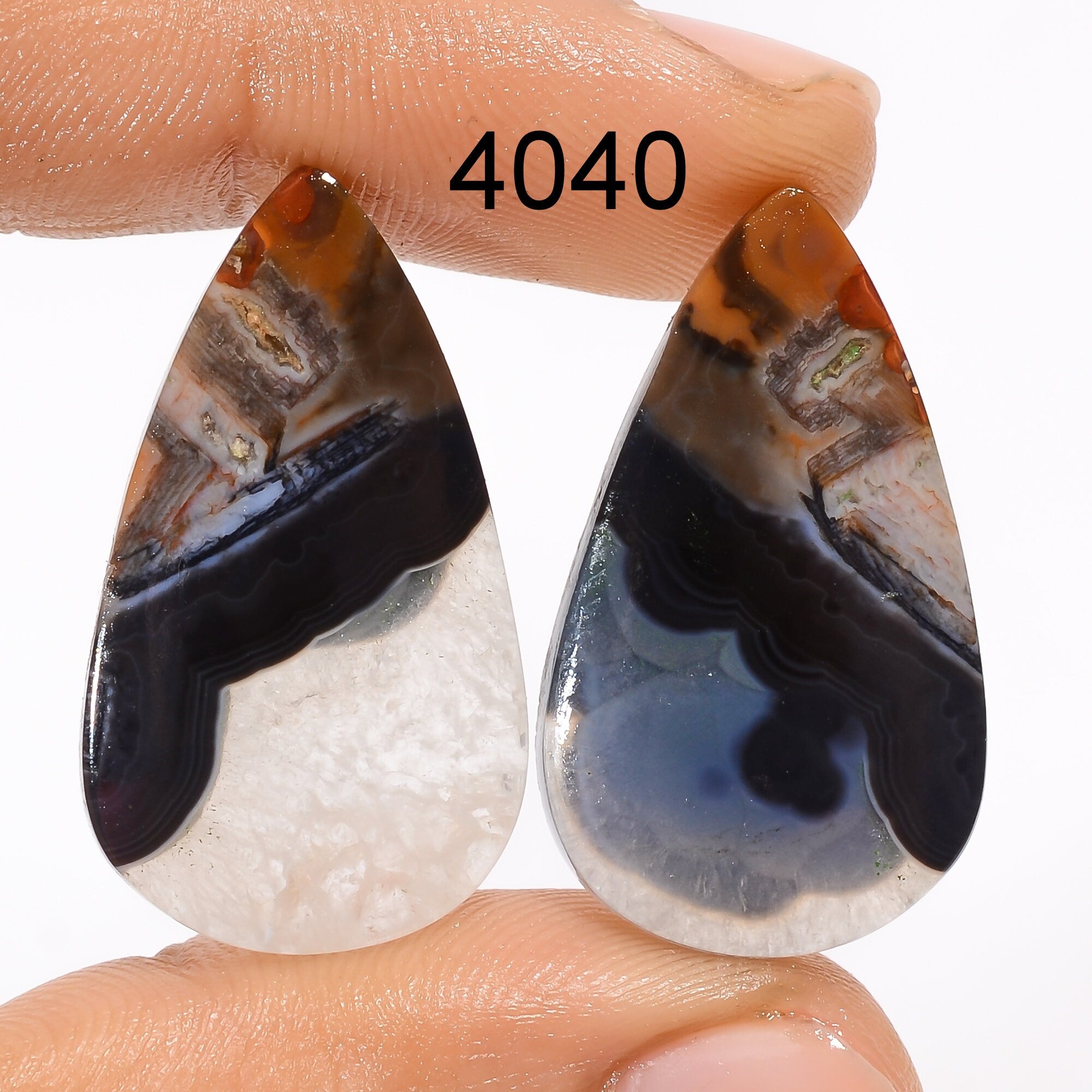 Turkish Stick Agate Cabochon Pair, AAA Quality Gemstone, 30x17x3 mm