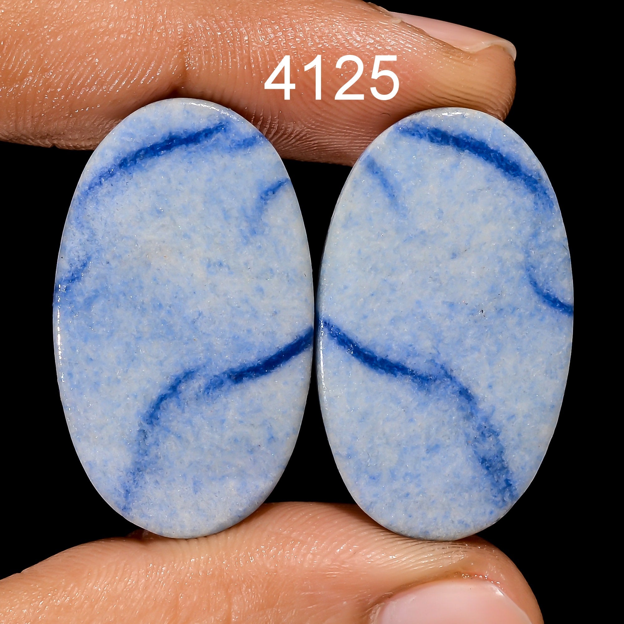 Natural Blue Quartz Cabochon Pair, Earring Jewelry Making Supply
