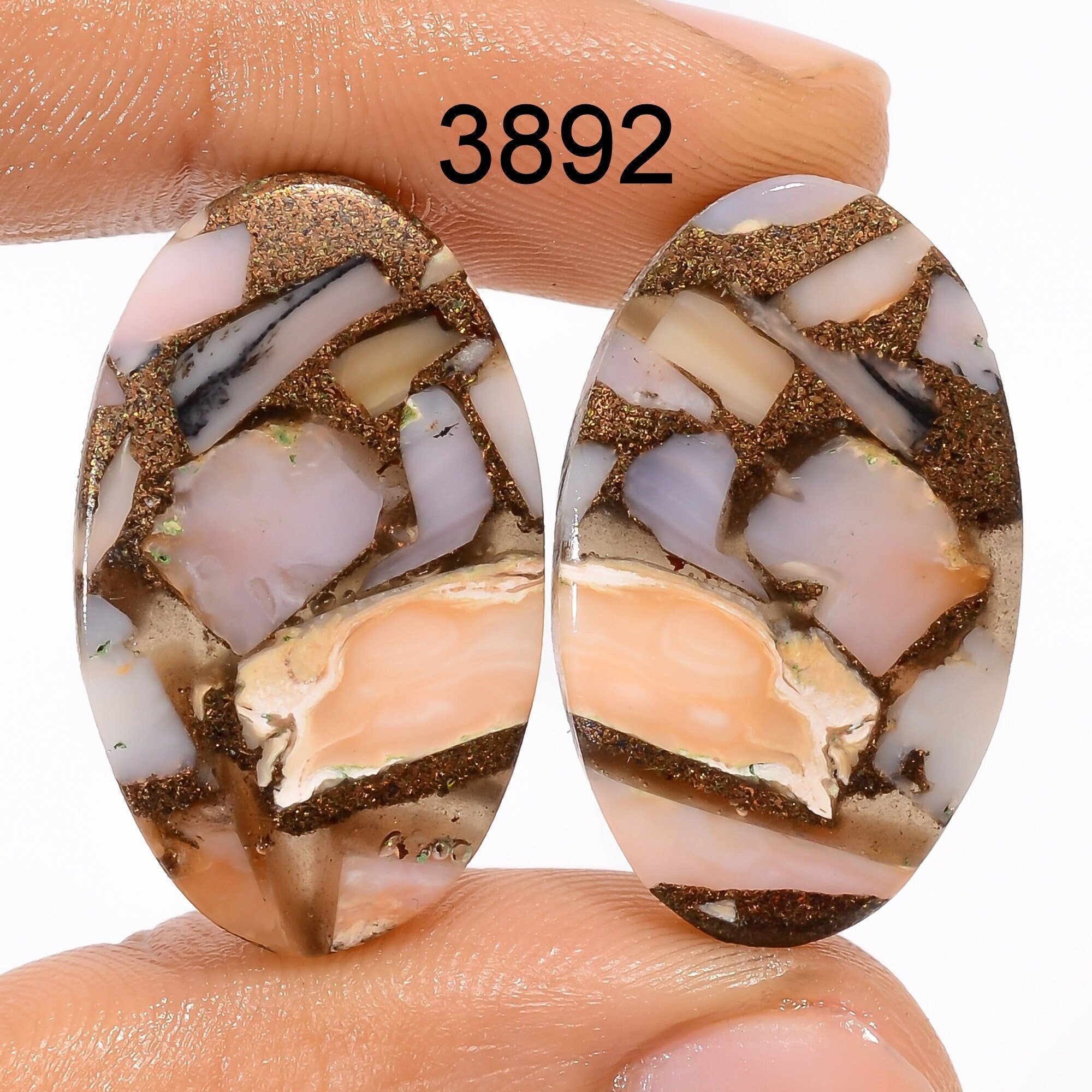 Oyster Copper Pink Opal Gemstone, Spiny Oyster Copper Pair Loose Oyster Copper Pink Opal Larimar Gemstone Pair For Earri