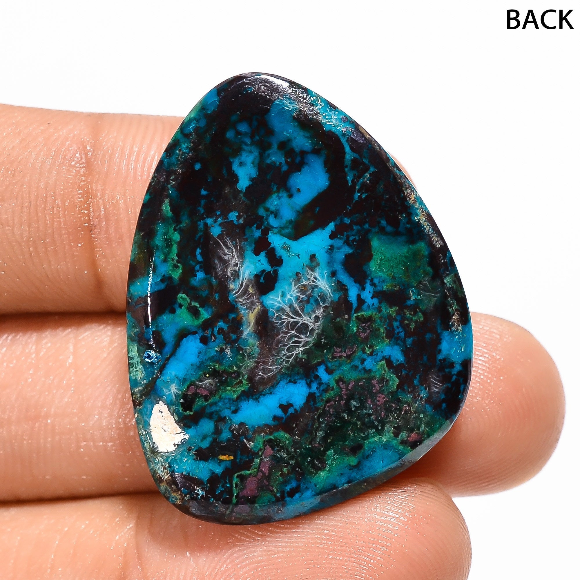 Parrot Wing Chrysocolla Cabochon, Congo Gemstone, 32x35mm - image 2