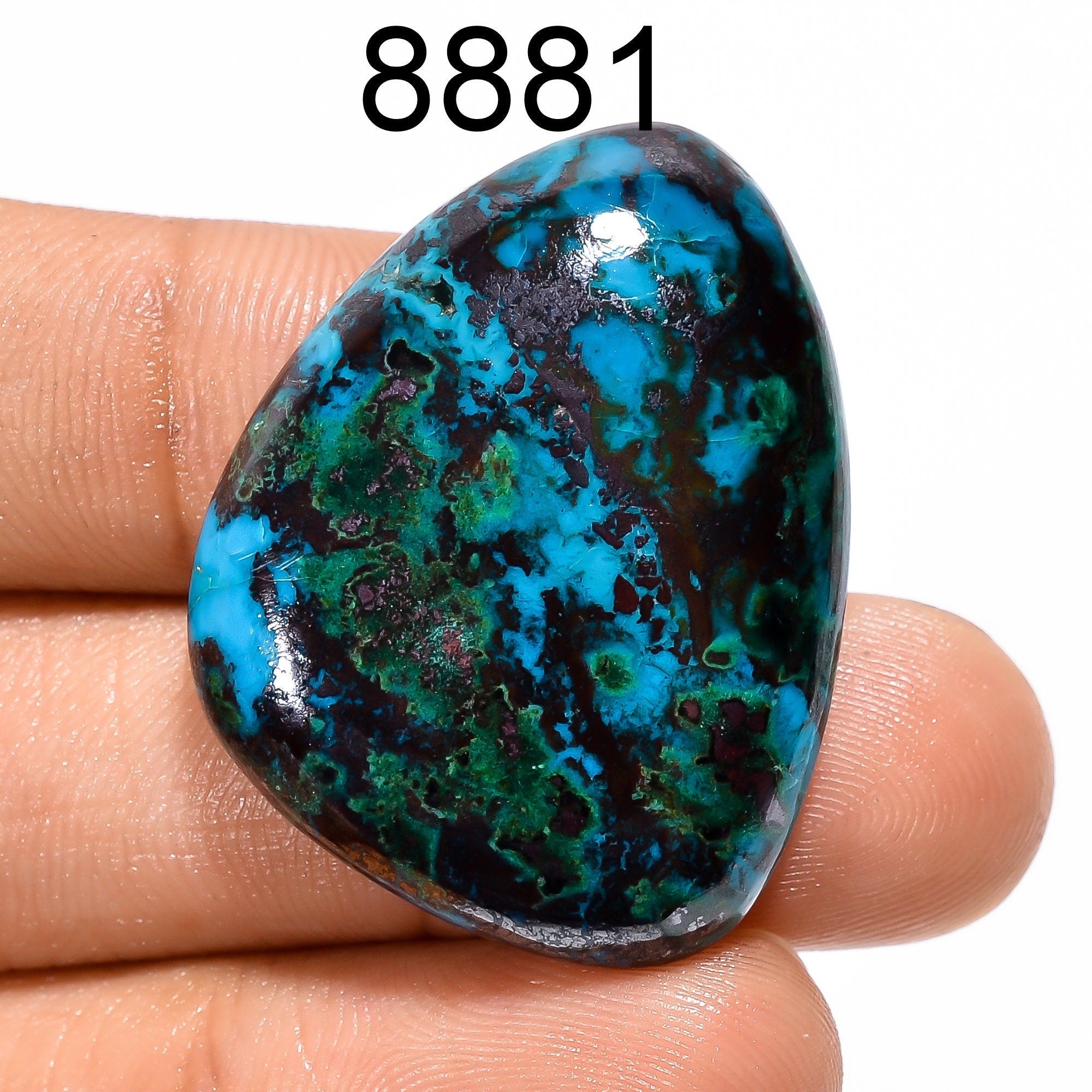 Parrot Wing Chrysocolla Cabochon, Congo Gemstone, 32x35mm