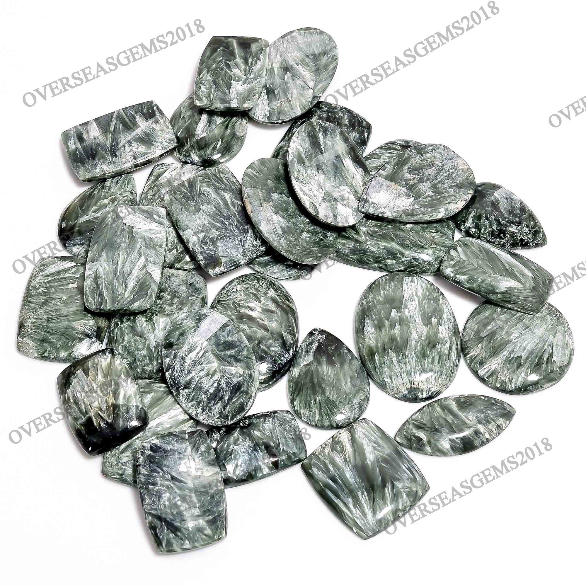 Natural Seraphinite Cabochon, Bulk Crystal Gemstone, DIY Jewelry Making
