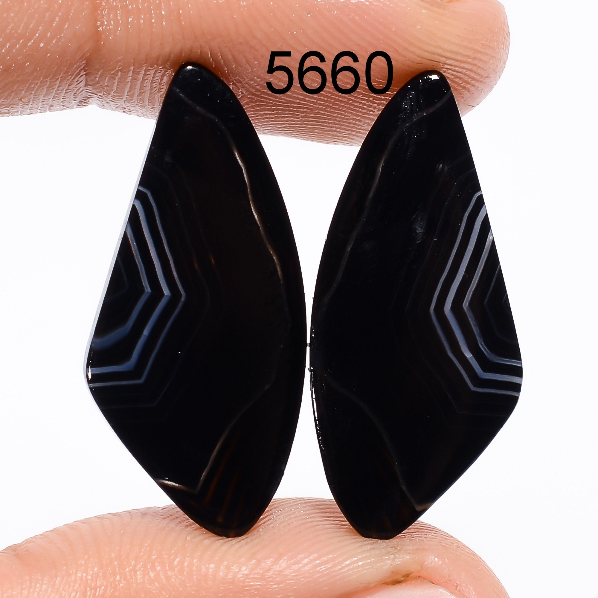 Black Banded Agate Cabochon Pair: Natural Gemstone Earring Supplies. - image 2