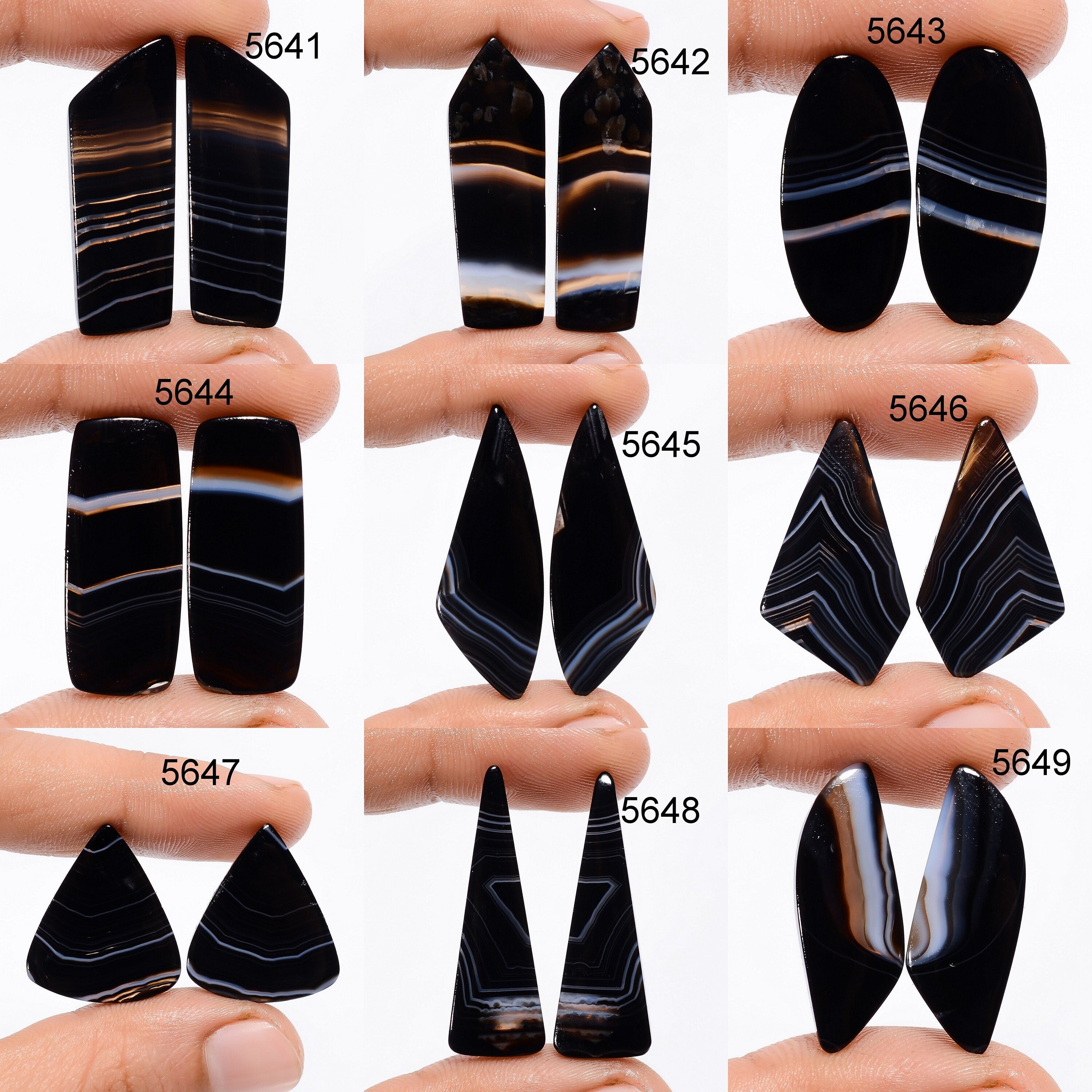Black Banded Agate Cabochon Pair: Natural Gemstone Earring Supplies. - image 3