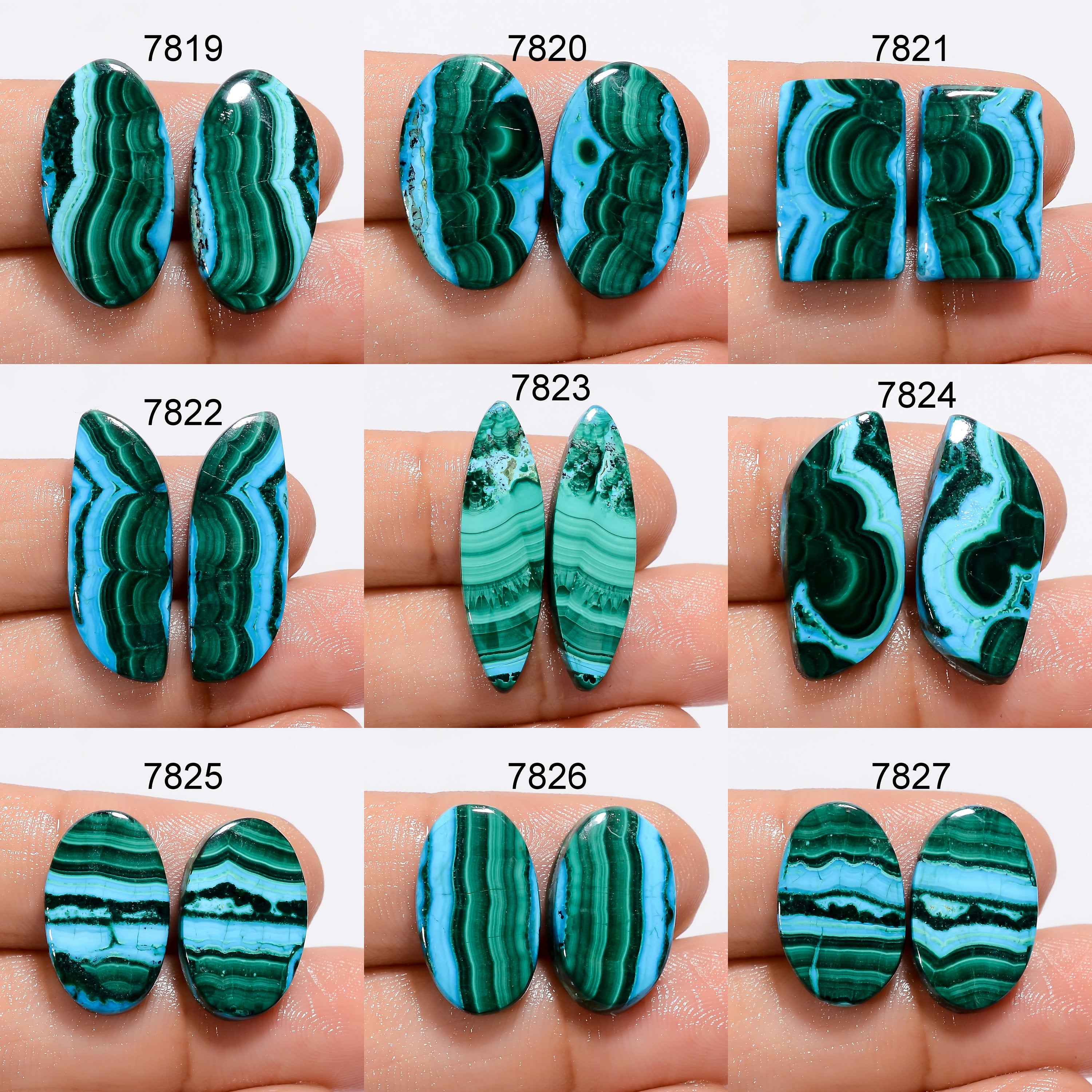 Natural Chrysocolla Cabochon Pair, Green Malachite Gemstone, Jewelry Making - image 3