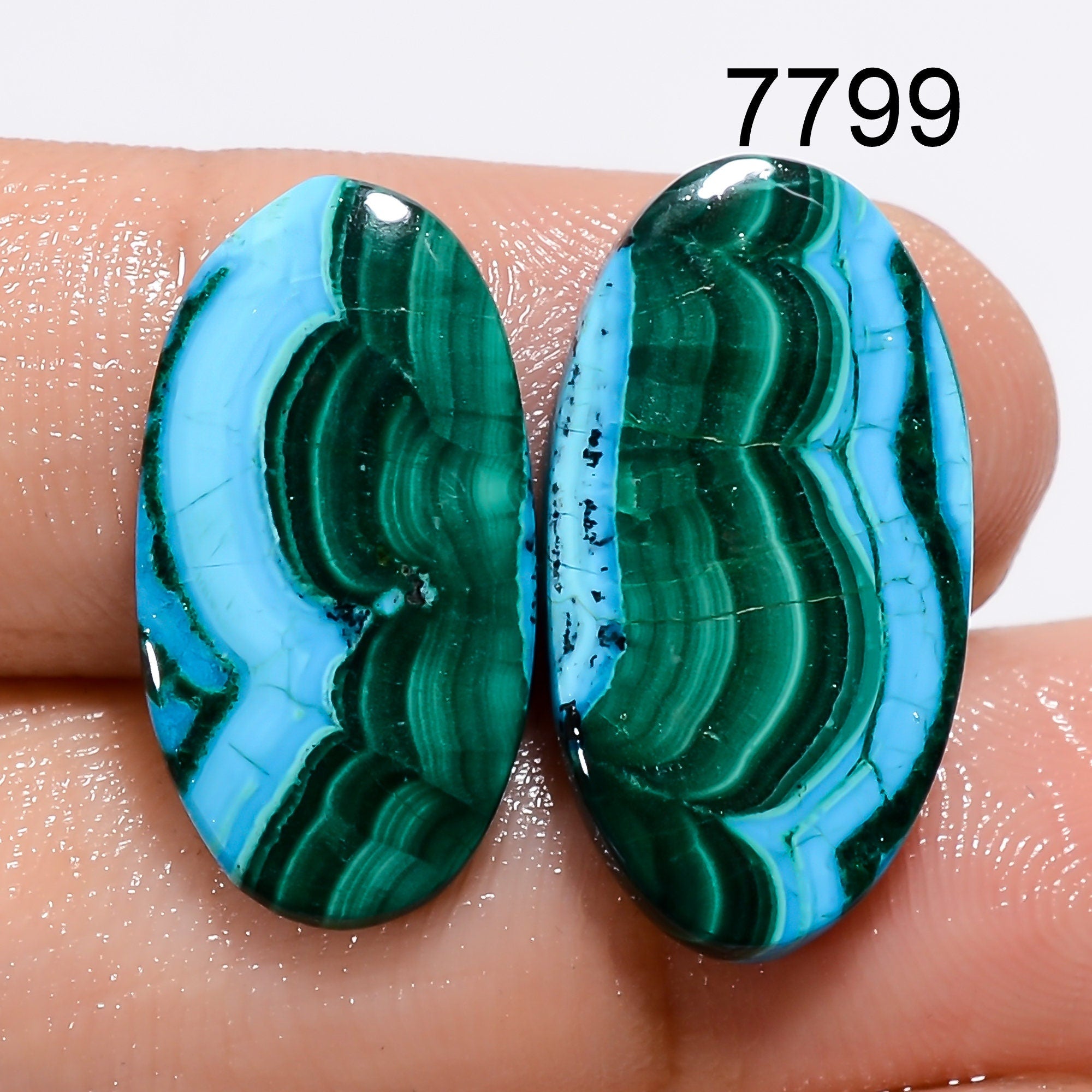 Natural Chrysocolla Cabochon Pair, Green Malachite Gemstone, Jewelry Making
