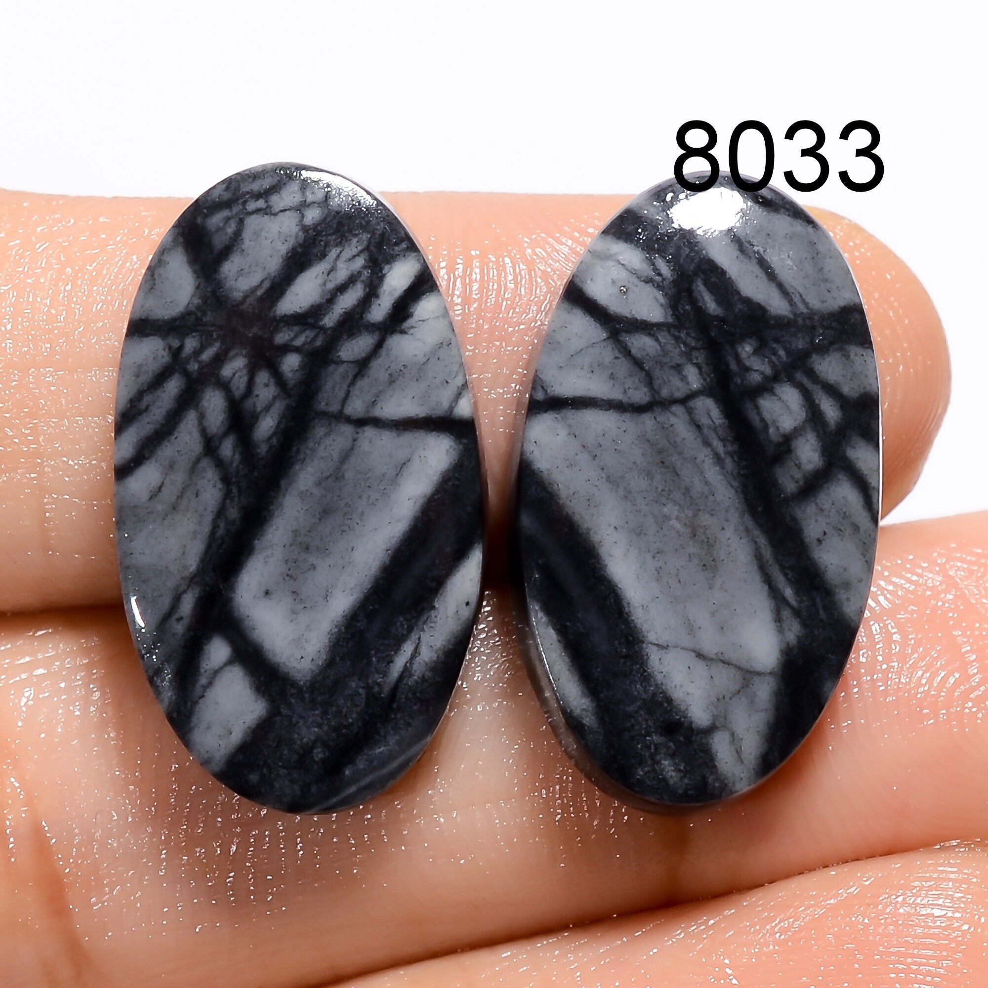 Picasso Jasper Cabochon Pair, Polished Crystal for Earring Jewelry.