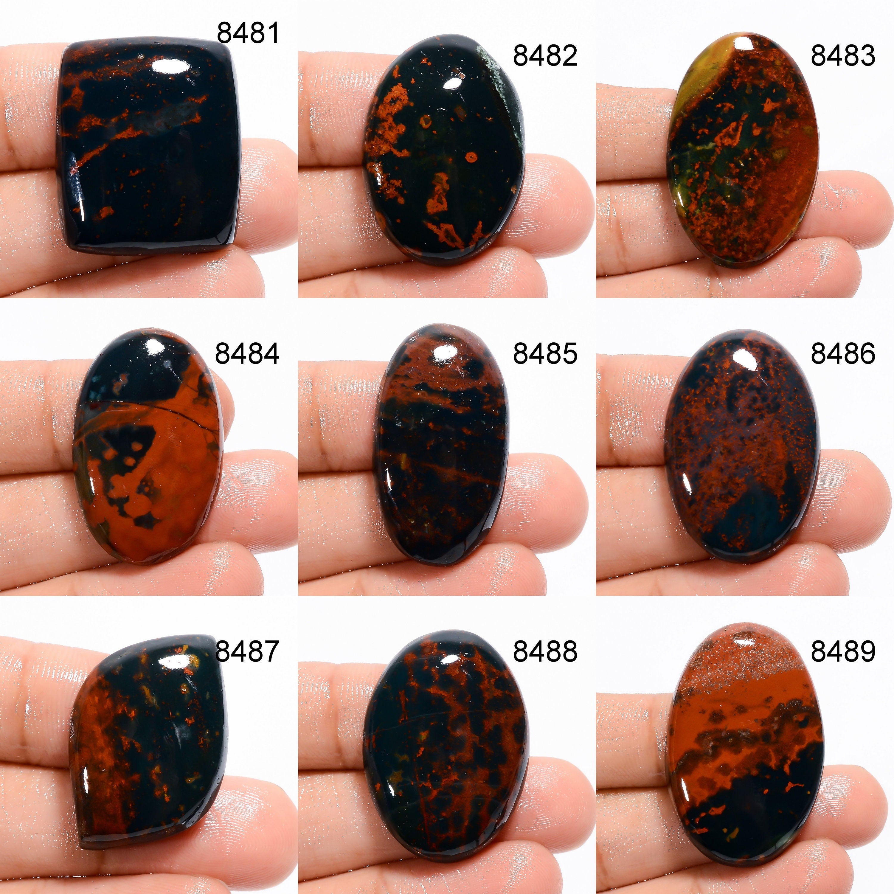 AAA Bloodstone Gemstone Matched Pair, Mix Shape Cabochons - image 3
