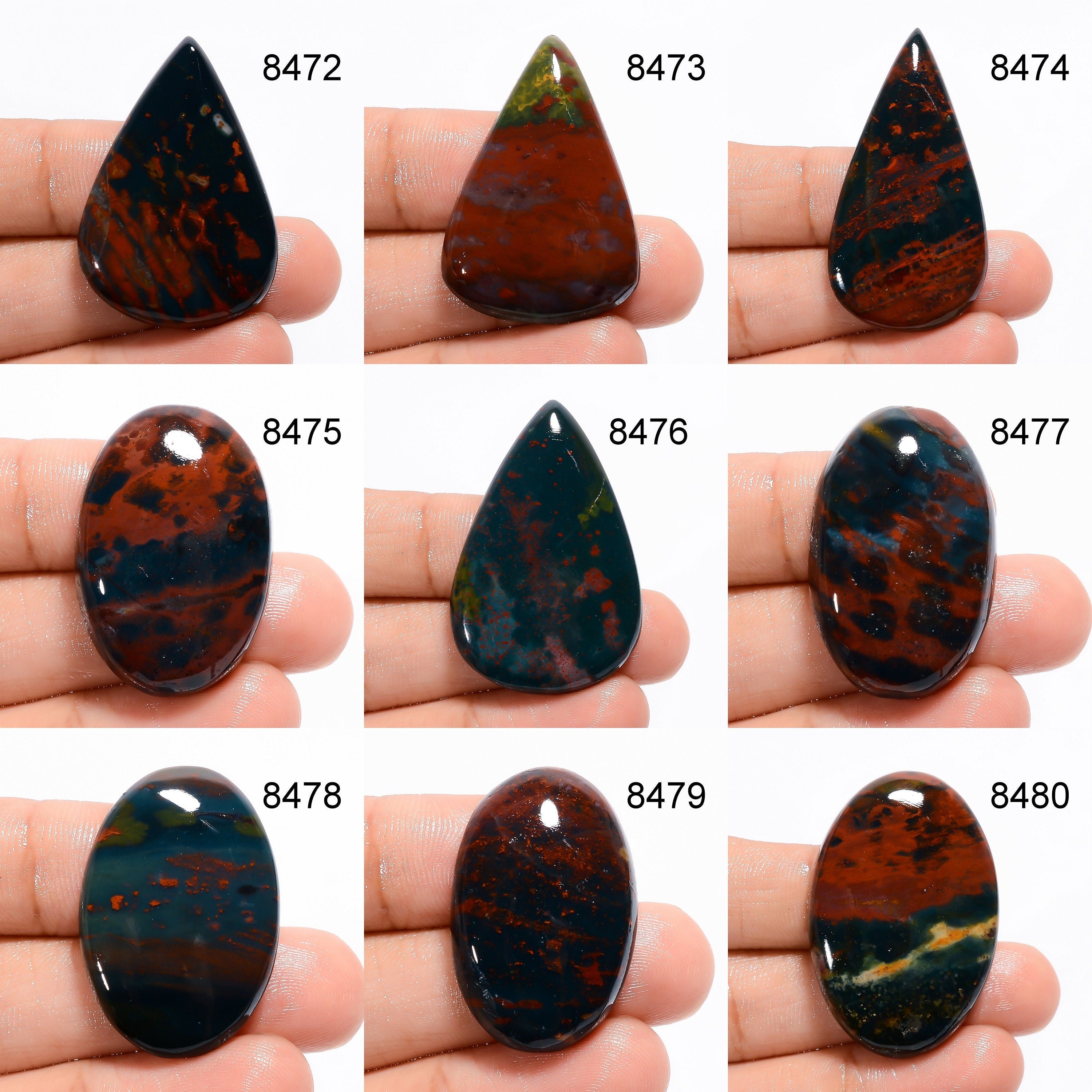 AAA Bloodstone Gemstone Matched Pair, Mix Shape Cabochons - image 2