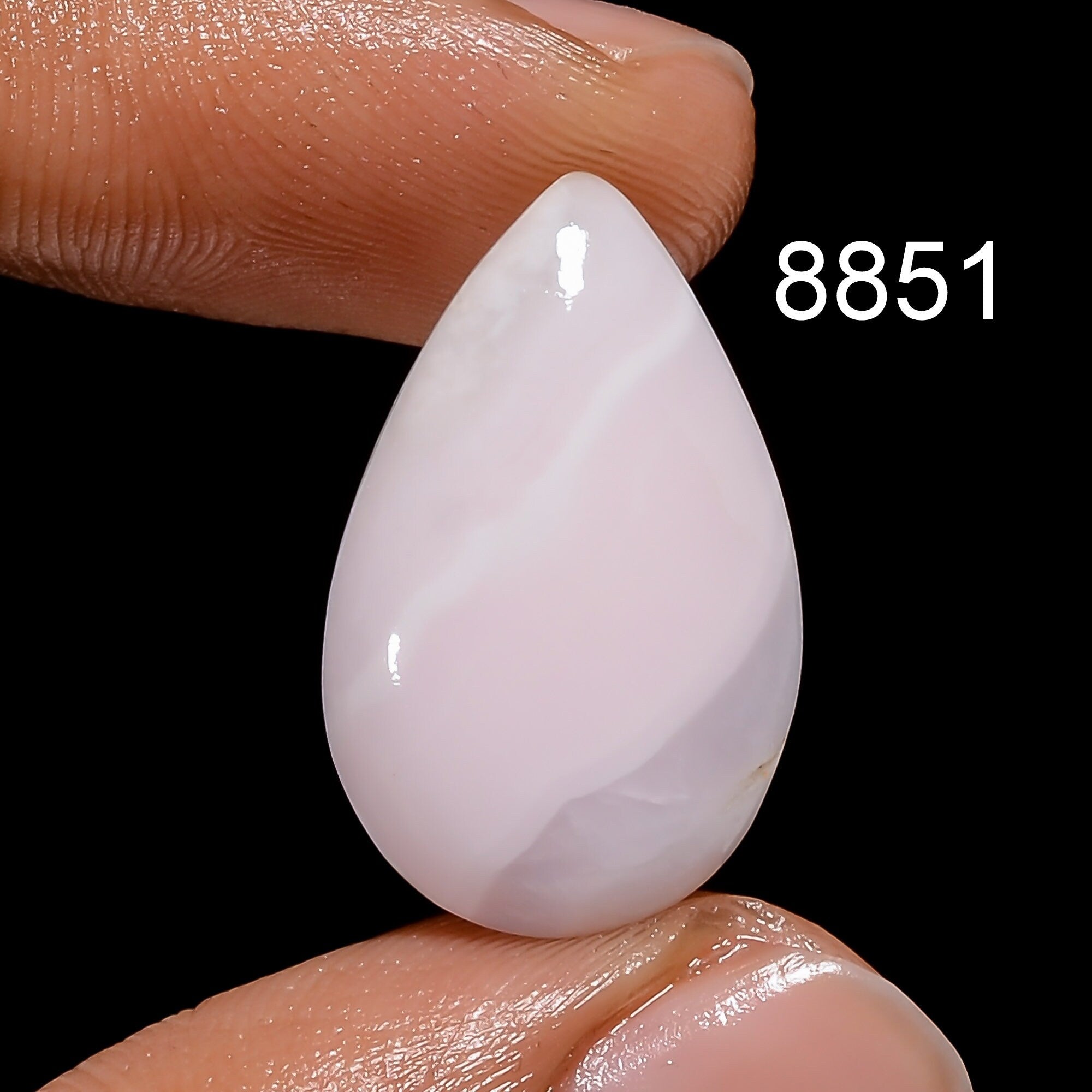 8851-Natural White Agate Cabochon, Teardrop Gemstone