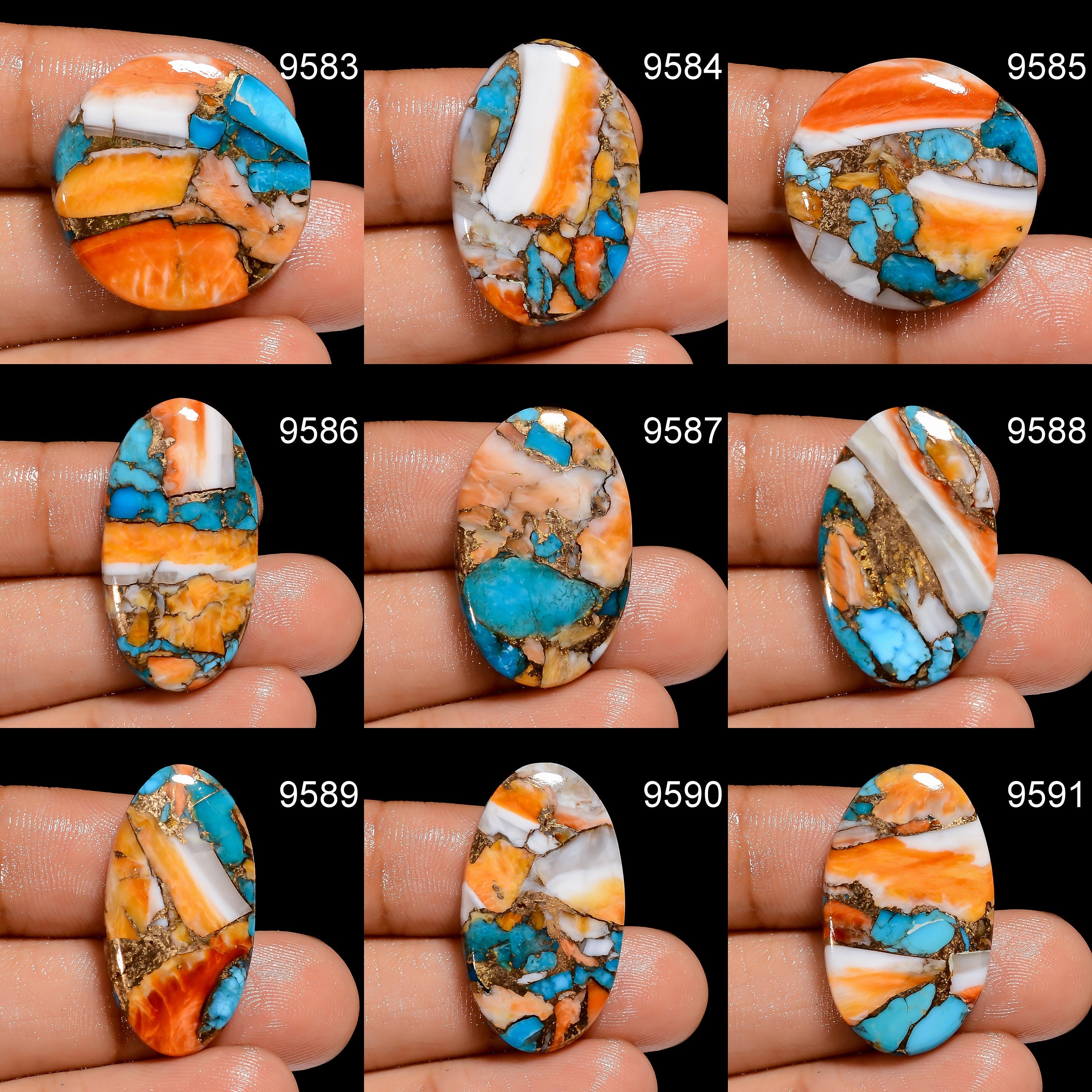 Oyster Copper Turquoise Gemstone Pair, Mix Shape Cabochons. - image 3