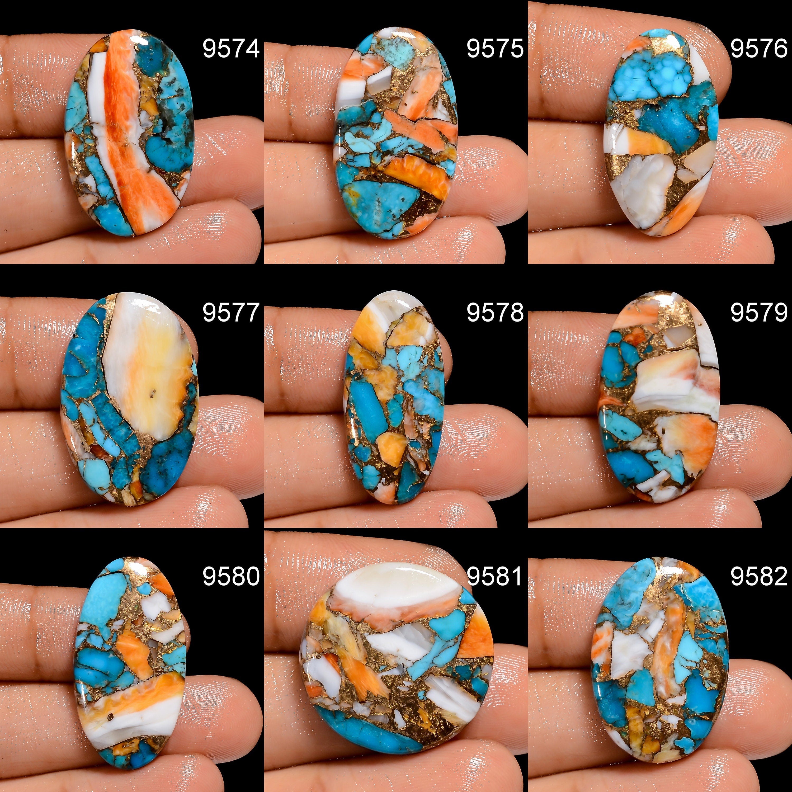 Oyster Copper Turquoise Gemstone Pair, Mix Shape Cabochons. - image 2