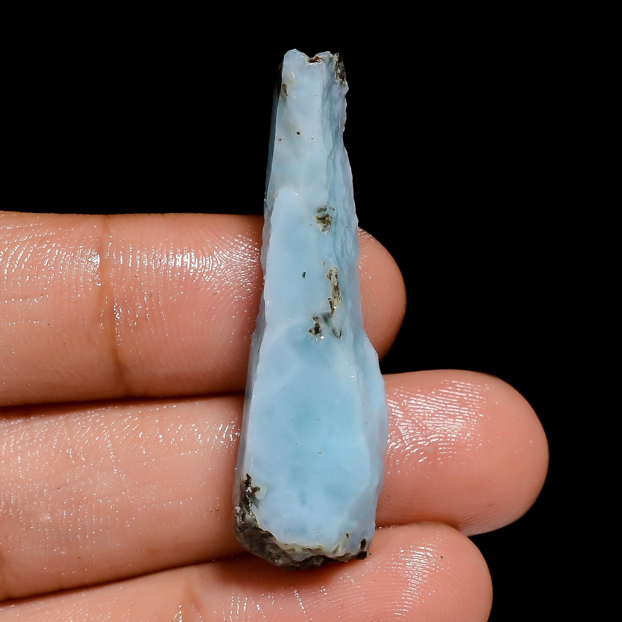 AAA blue larimar raw slice crystal in 38X22X6 mm to 47X28X9 mm size