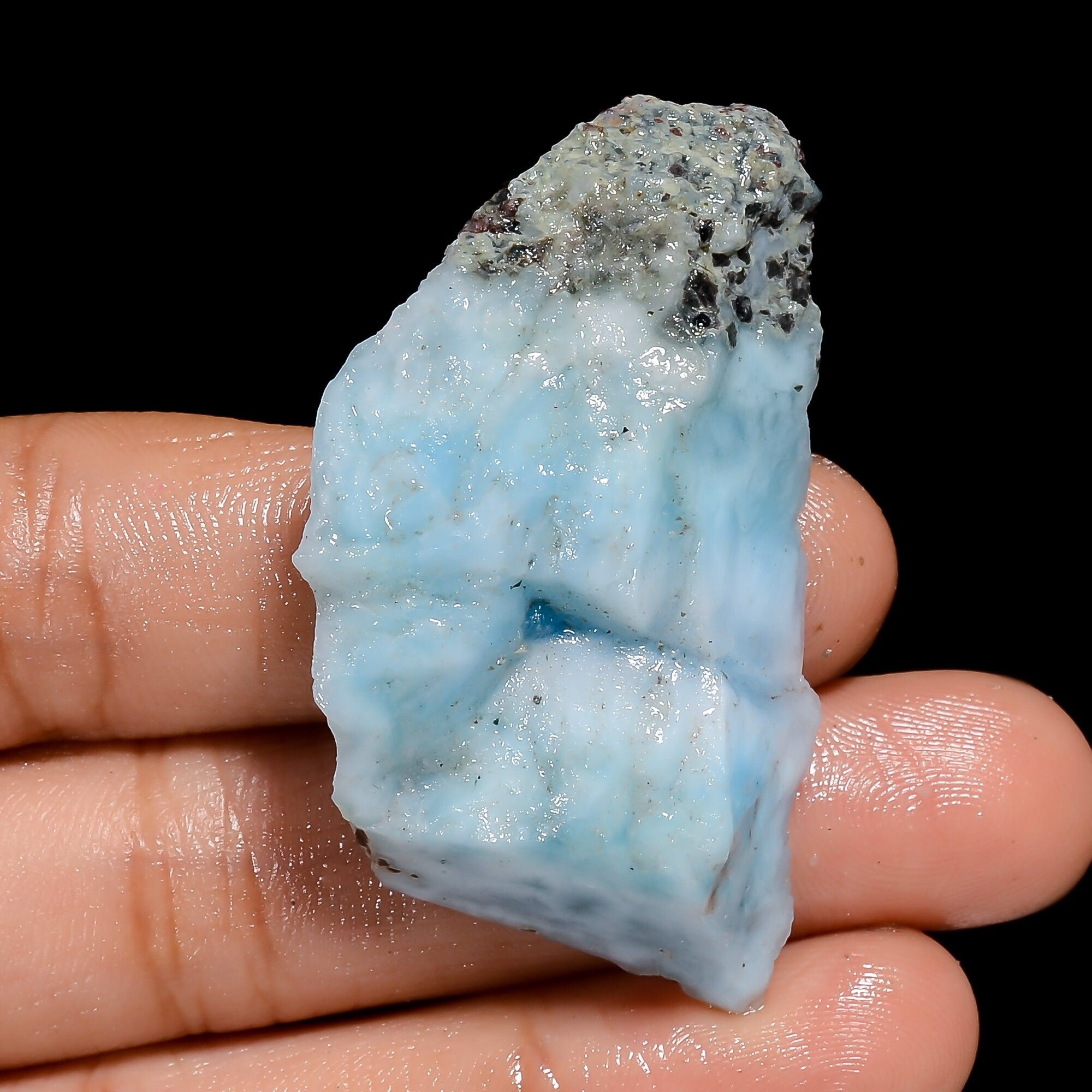 Natural blue larimar raw slice crystal