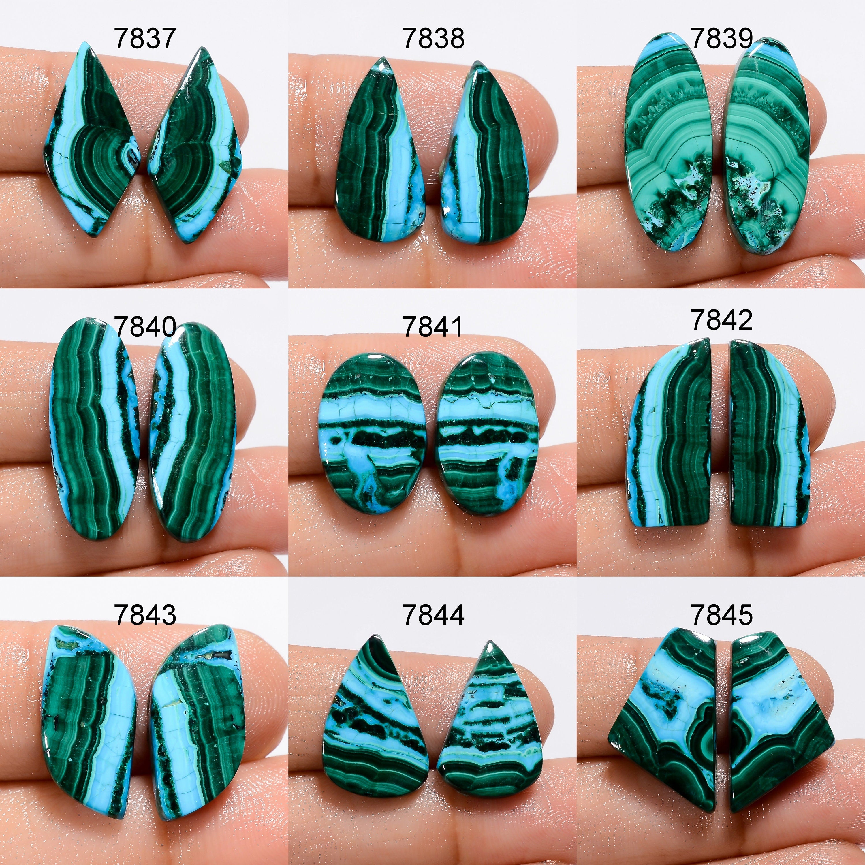 Natural Chrysocolla Cabochon Pair, Green Malachite Gemstone, Jewelry Making - image 5