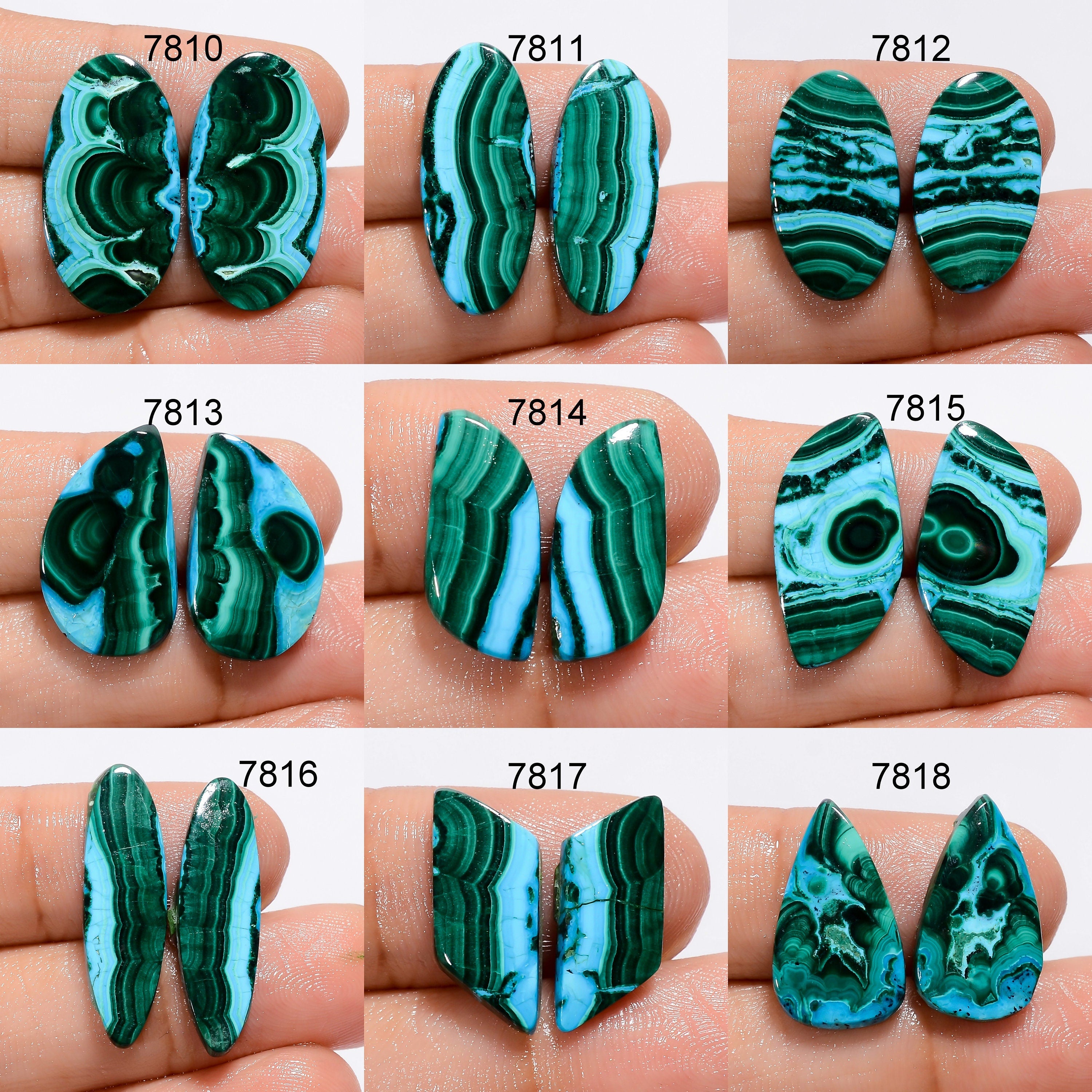 Natural Chrysocolla Cabochon Pair, Green Malachite Gemstone, Jewelry Making - image 2