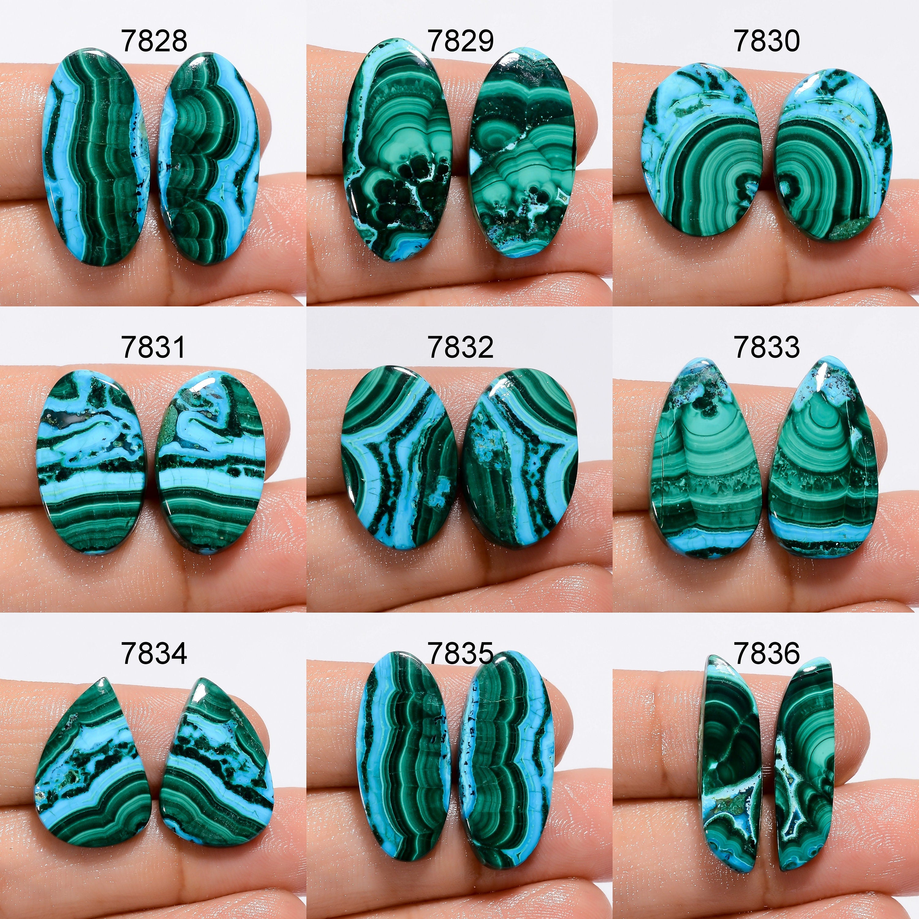 Natural Chrysocolla Cabochon Pair, Green Malachite Gemstone, Jewelry Making - image 4